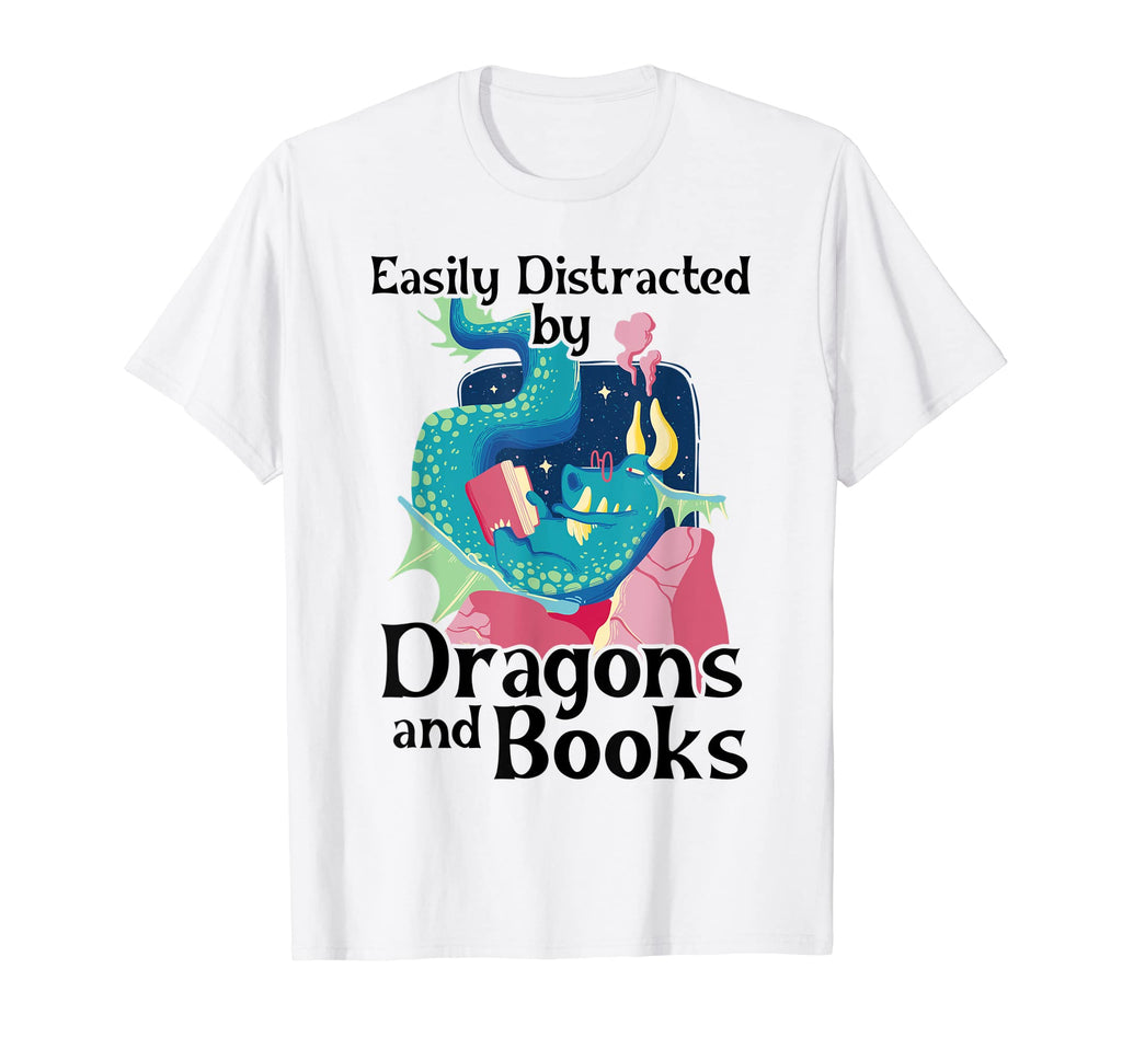Easily Distracted Dragons And Books T-Shirt - Aesthetic Graphic Men Women - T-Shirt, Sweatshirt, Hoodie