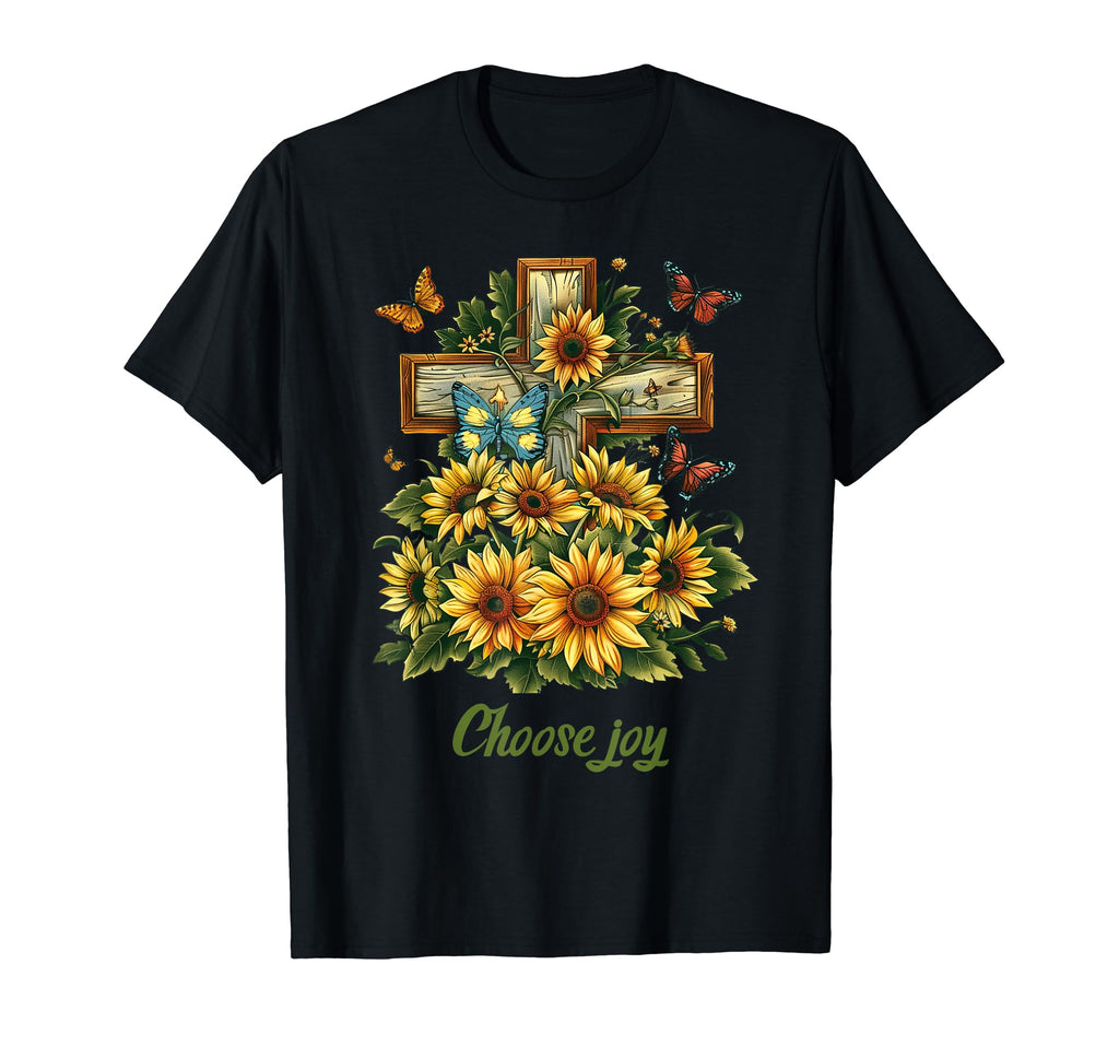 Cross Sunflowers Butterflies T-Shirt - Minimalist Print for Adults - T-Shirt, Sweatshirt, Hoodie