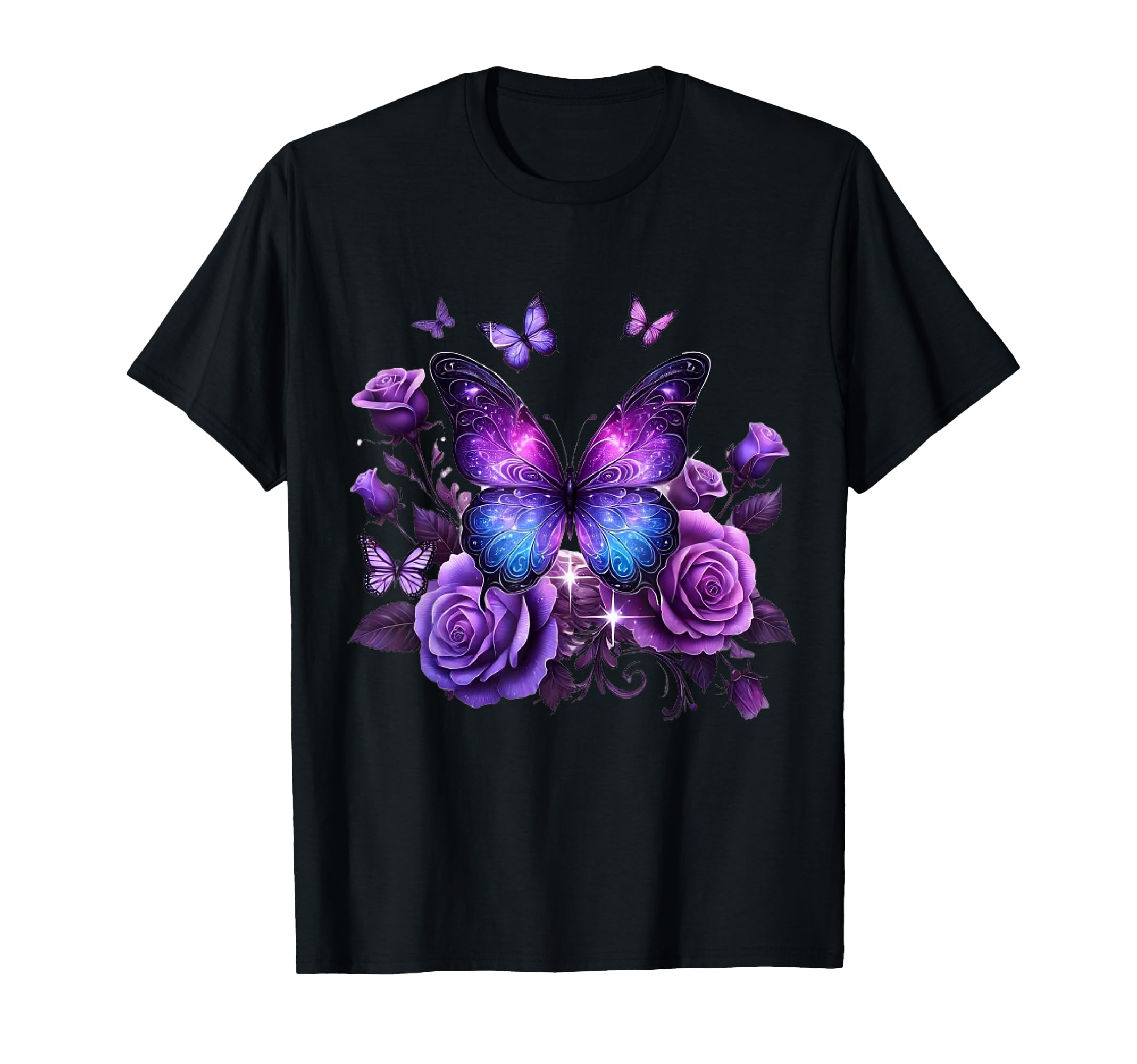 Beautiful Butterfly Purple Rose T-Shirt - Custom Art Print Unisex - T-Shirt, Sweatshirt, Hoodie