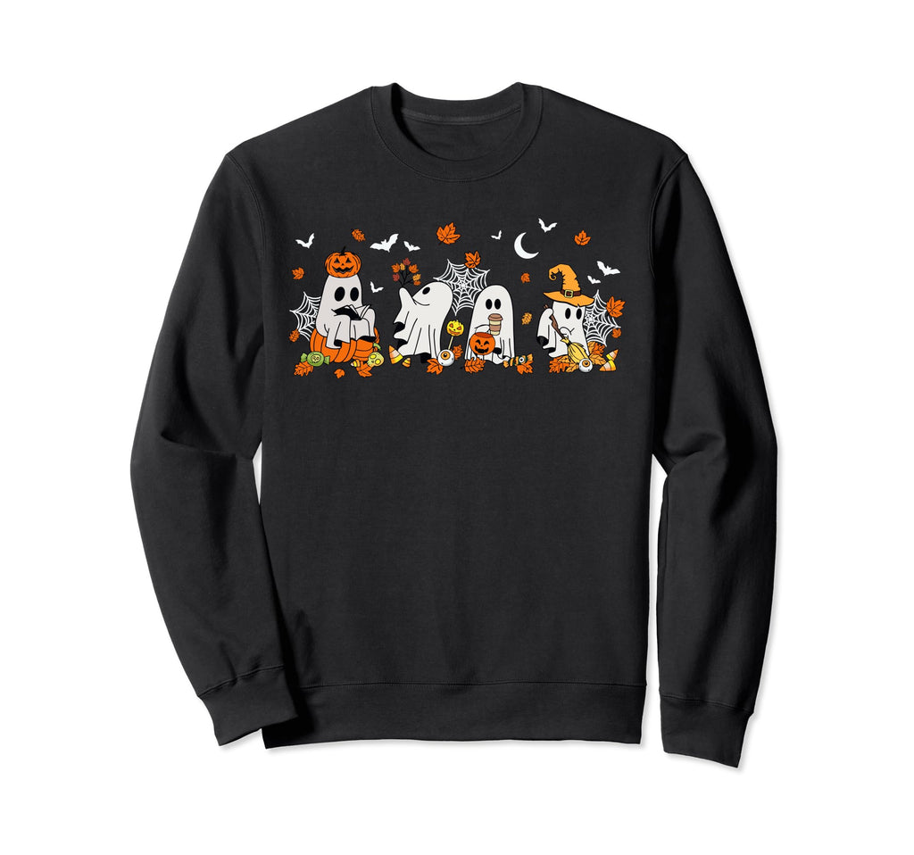 Ghost Drinking Coffee Halloween Sweatshirt - Custom Art Print for Adults - T-Shirt, Sweatshirt, Hoodie
