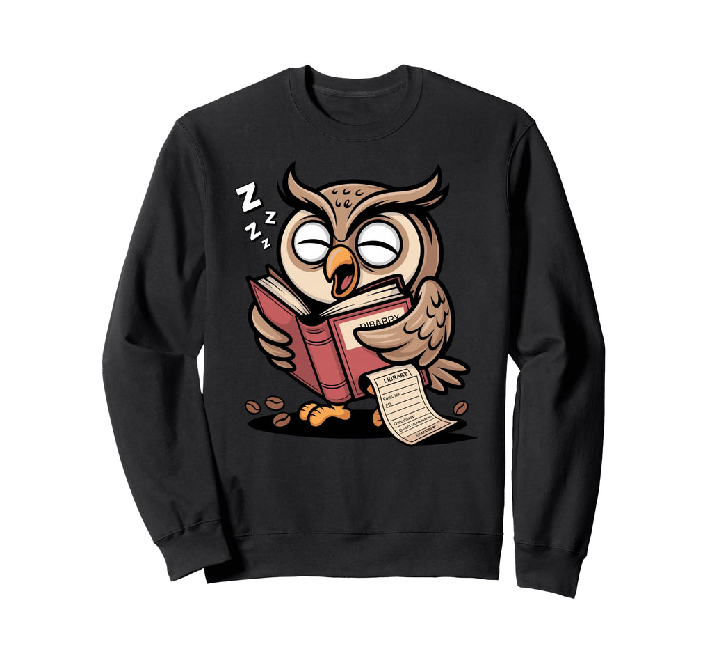 Zzz Library Cartoon Reader Owl Sweatshirt - Casual Everyday Wear Unisex - T-Shirt, Sweatshirt, Hoodie