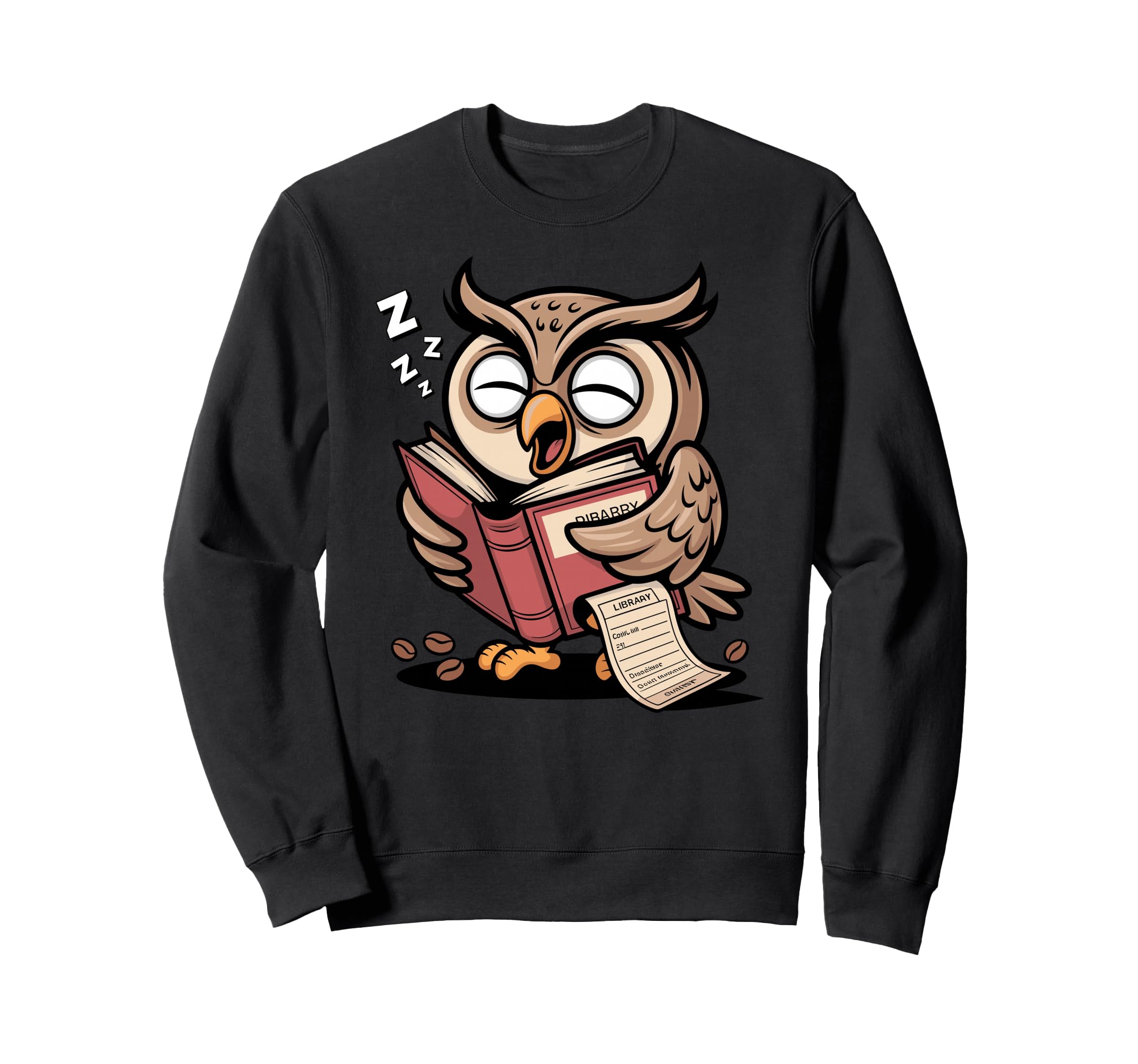 Zzz Library Cartoon Reader Owl Sweatshirt - Casual Everyday Wear Unisex - T-Shirt, Sweatshirt, Hoodie