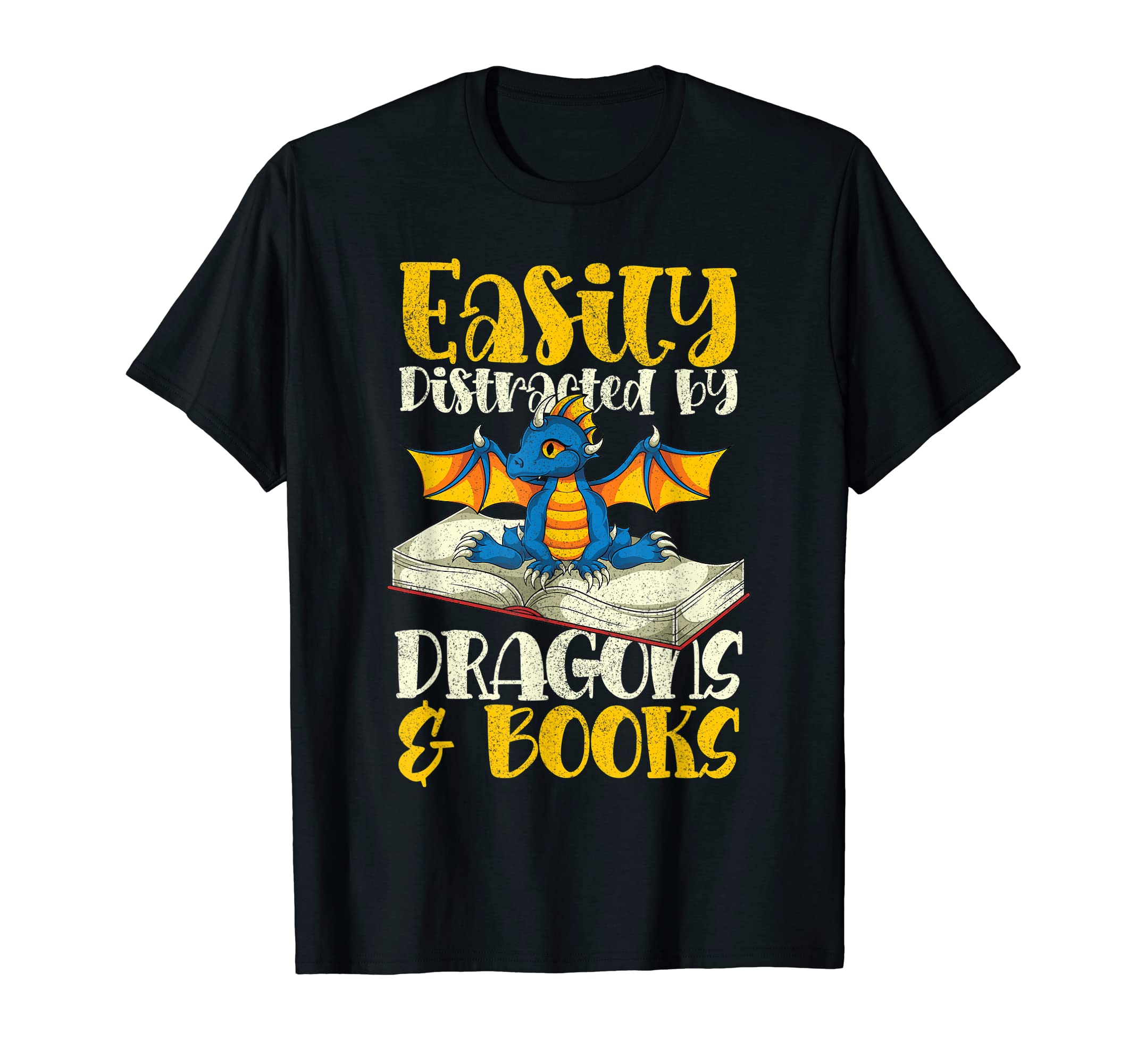 Book Dragon Easily Distracted T-Shirt - Fun Novelty Design for Adults - T-Shirt, Sweatshirt, Hoodie