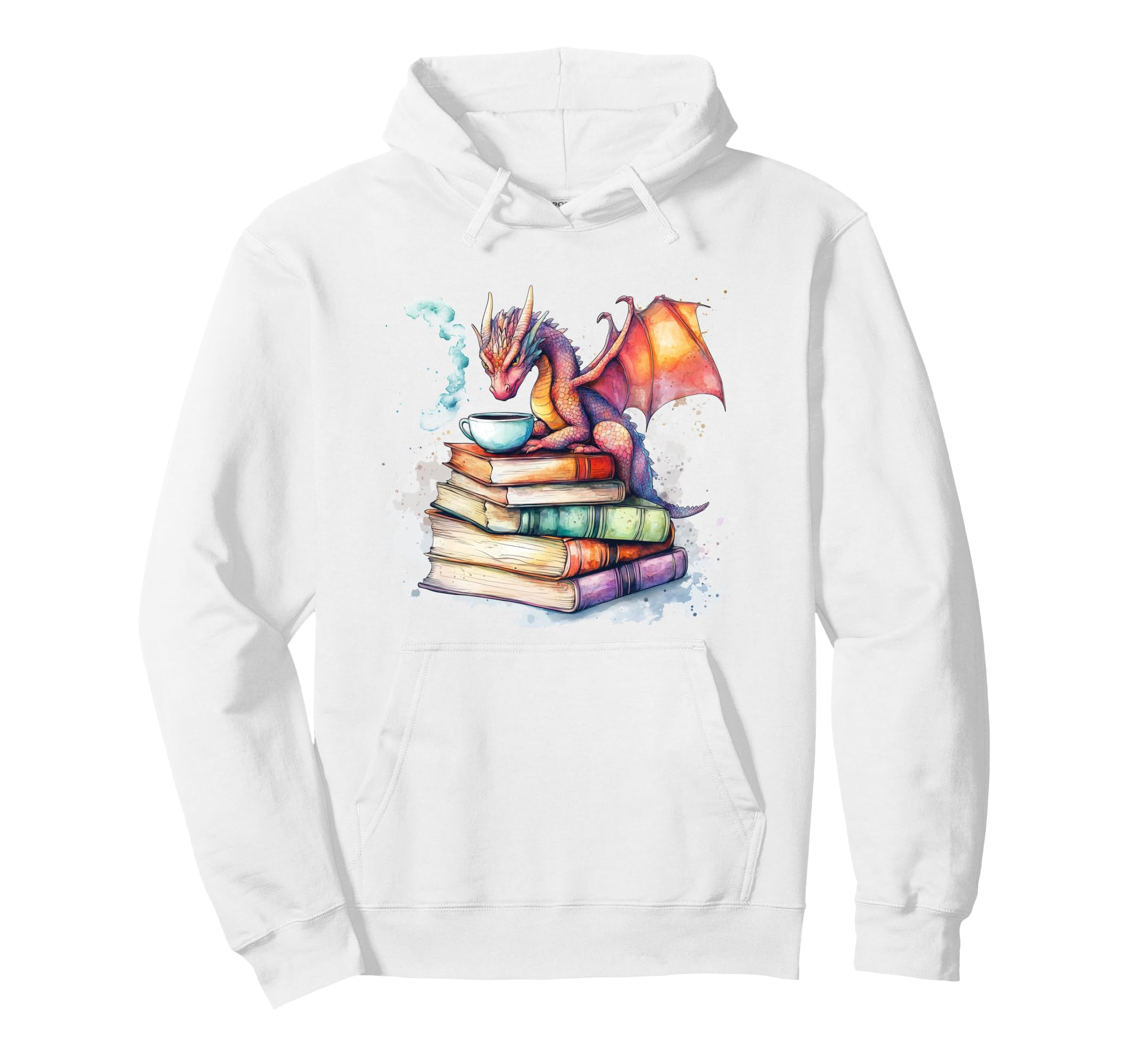 Book Coffee Lover Dragon Reading Fantasy Hoodie - Minimalist Print Unisex - T-Shirt, Sweatshirt, Hoodie