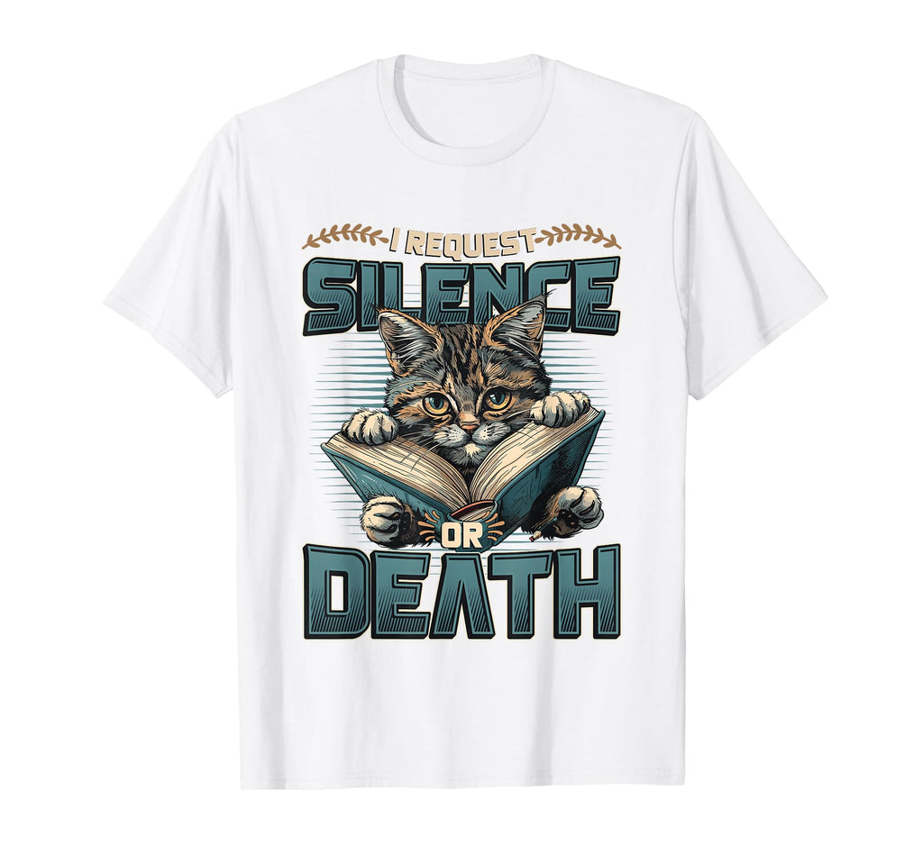 Cat Reading Book Requests Silence While T-Shirt - Graphic Print Men Women - T-Shirt, Sweatshirt, Hoodie