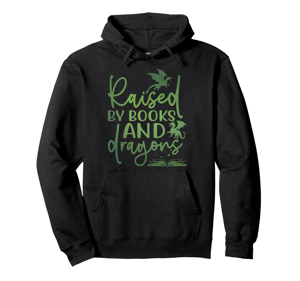 Raised Books And Dragons Fantasy Book Hoodie - Minimalist Print Unisex - T-Shirt, Sweatshirt, Hoodie