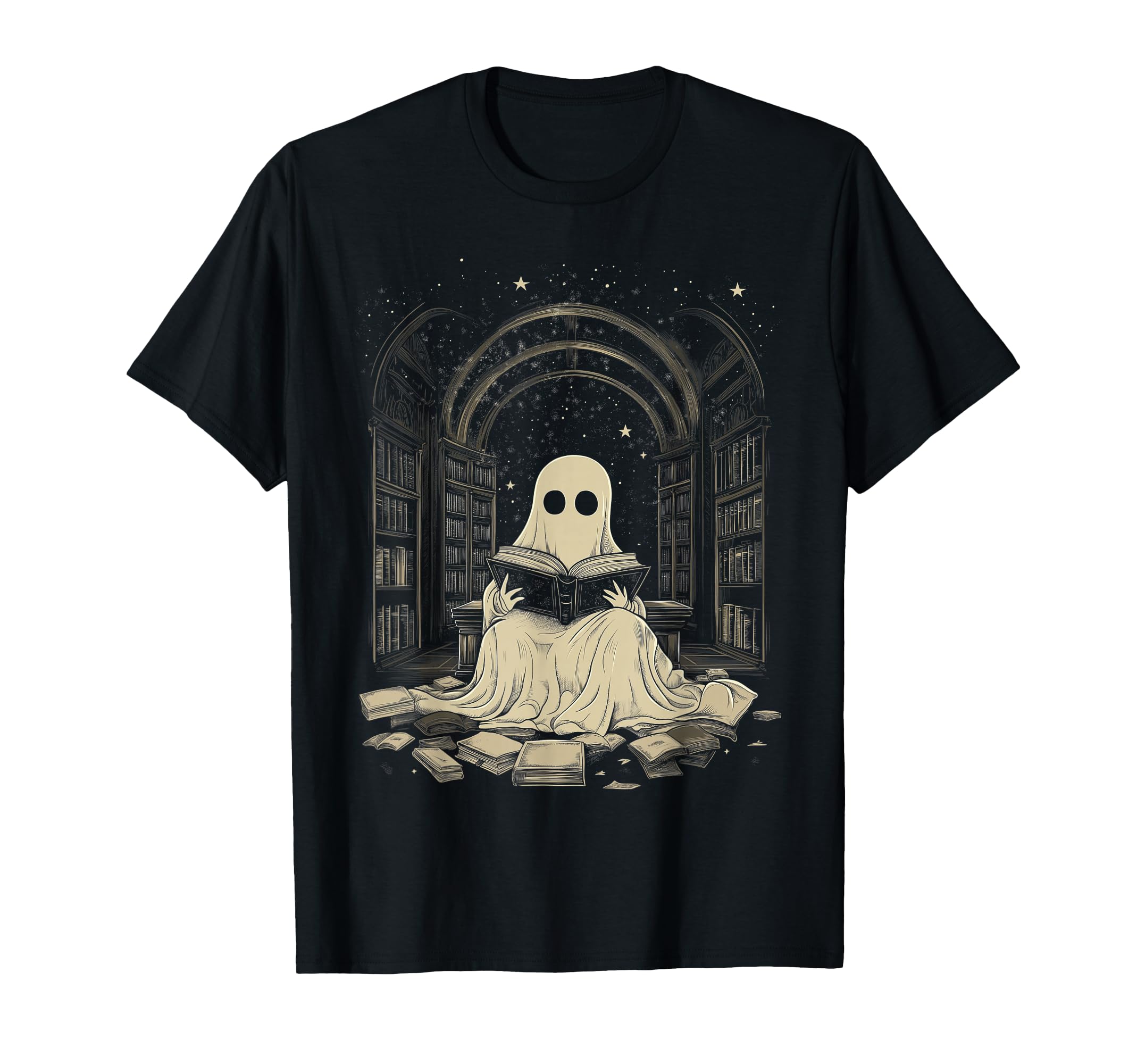 Ghost Librarian Reading Haunted T-Shirt - Custom Art Print Men Women - T-Shirt, Sweatshirt, Hoodie