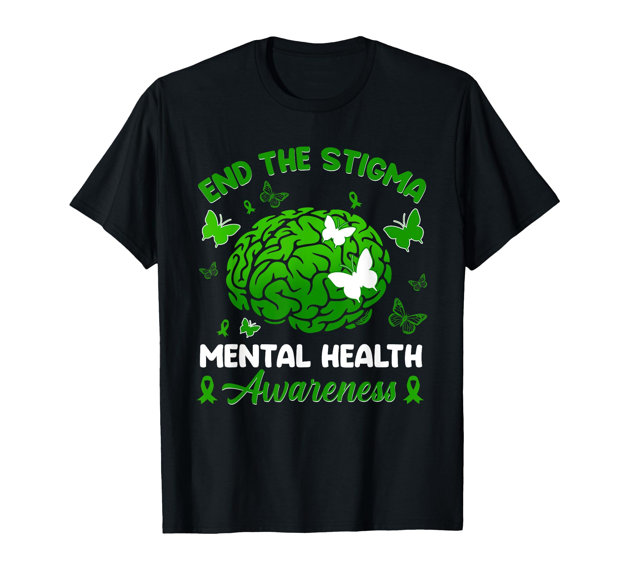End Stigma Brain Butterfly Mental T-Shirt - Aesthetic Graphic Men Women - T-Shirt, Sweatshirt, Hoodie
