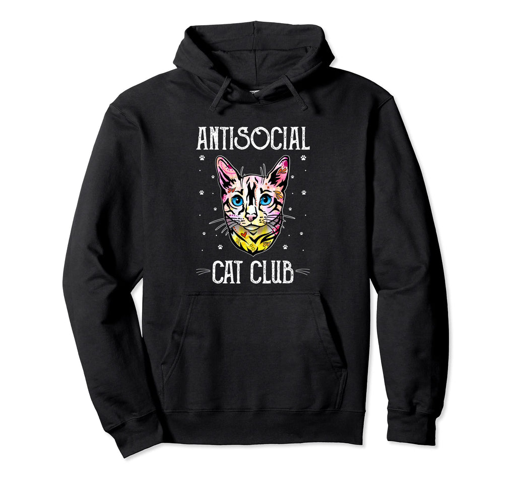 Antisocial Cat Club Introvert Cat Lover Hoodie - Trendy Graphic Men Women - T-Shirt, Sweatshirt, Hoodie