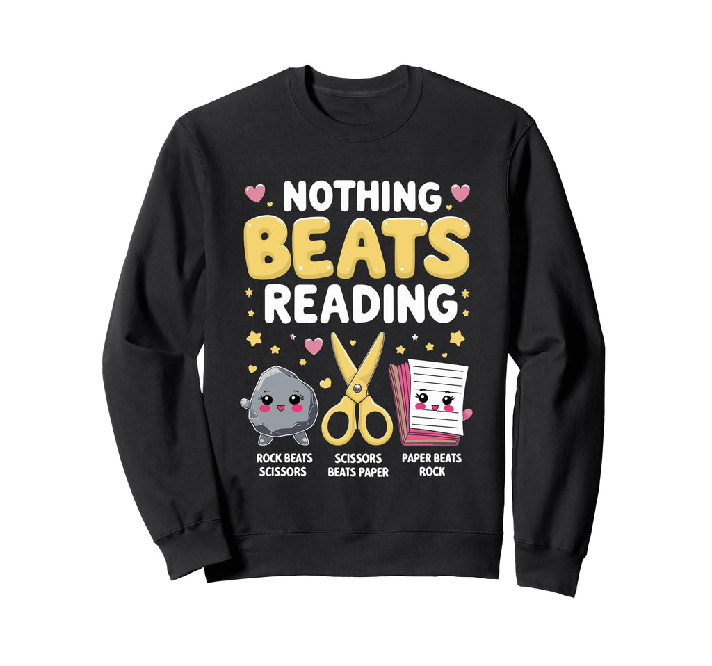 Nothing Beats Reading Rock Paper Sweatshirt - Minimalist Print Men Women - T-Shirt, Sweatshirt, Hoodie
