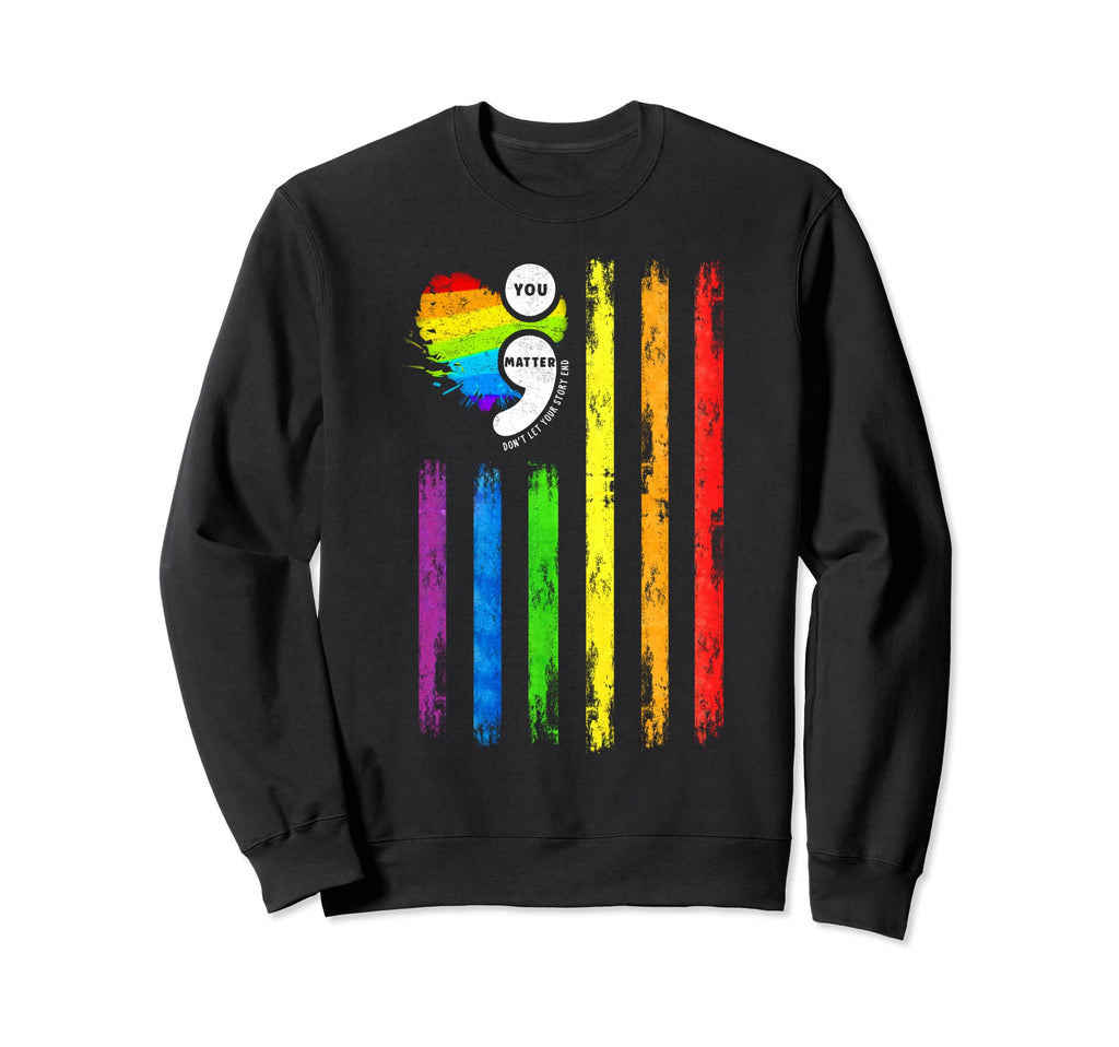 Colorful Semicolon Heart Usa Flag Sweatshirt - Graphic Print for Adults - T-Shirt, Sweatshirt, Hoodie