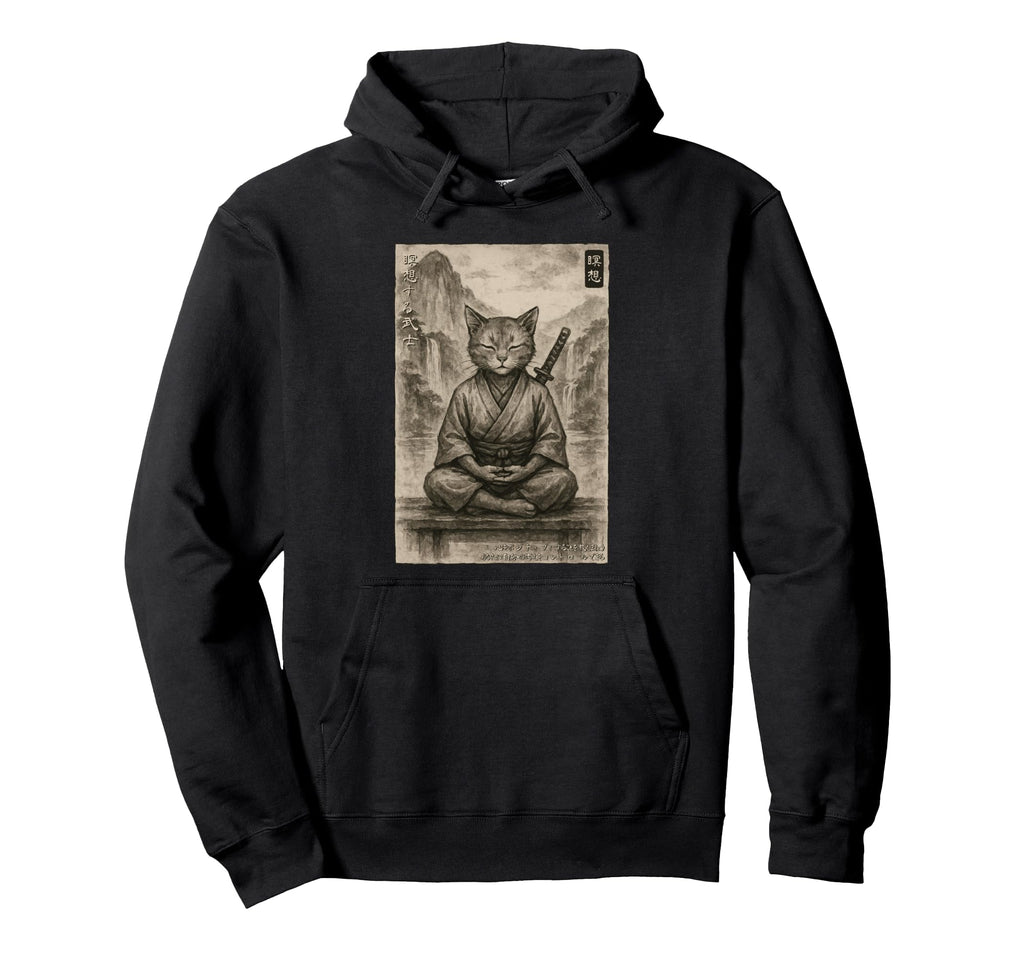 Meditation Samurai Cat Ukiyo E Edo Hoodie - Casual Everyday Wear Unisex - T-Shirt, Sweatshirt, Hoodie