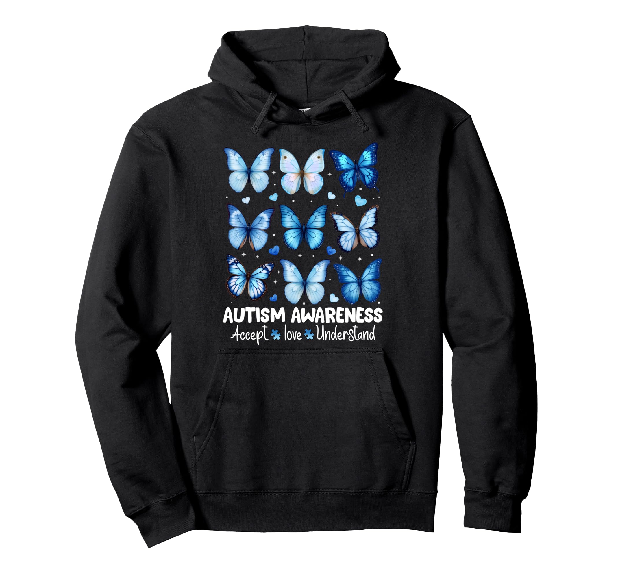 April We Wear Blue Butterfly Autism Hoodie - Fun Novelty Design Unisex - T-Shirt, Sweatshirt, Hoodie