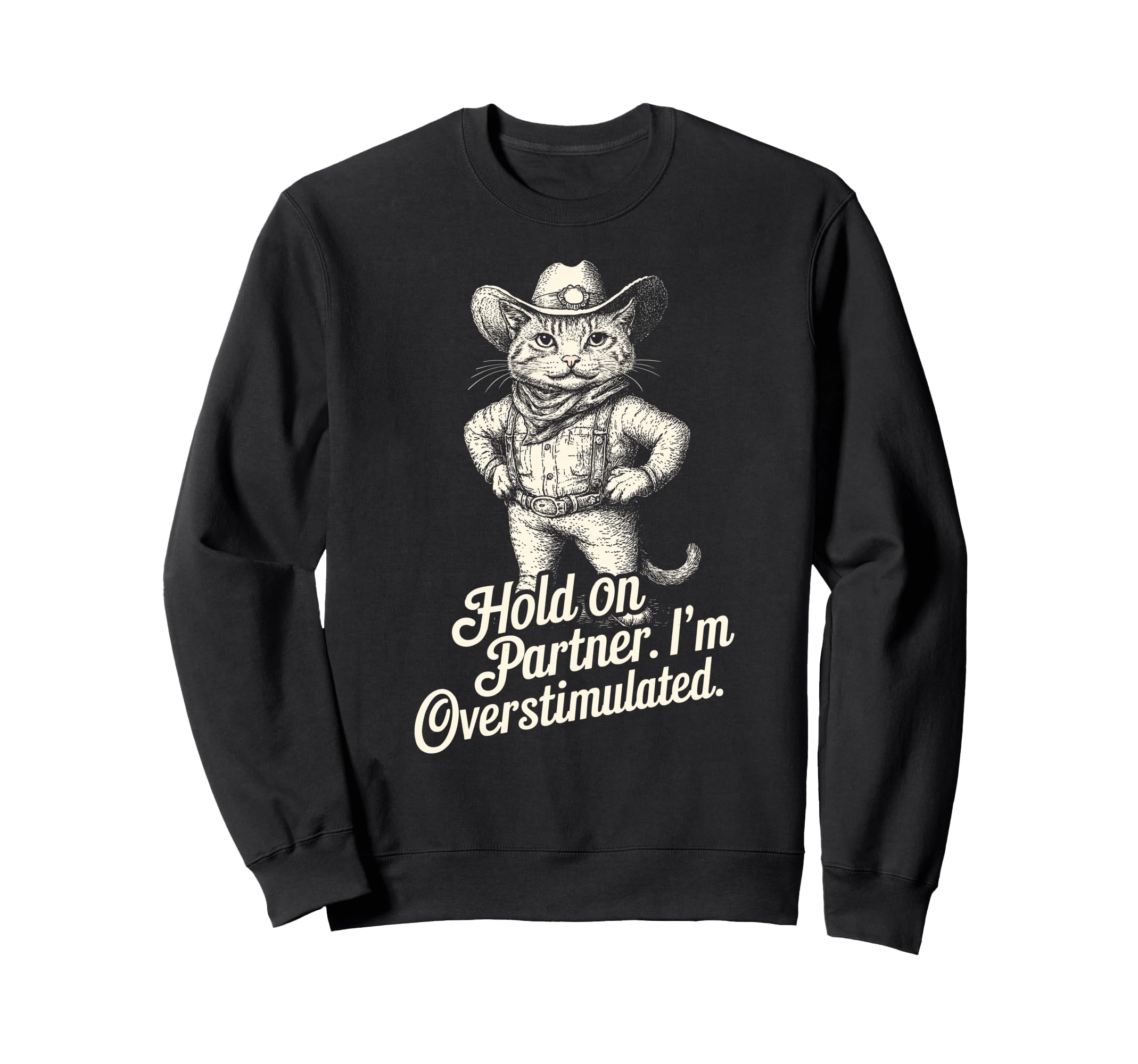 Hold Partner Im Overstimulated Cat Funny Sweatshirt - Trendy Graphic Unisex - T-Shirt, Sweatshirt, Hoodie
