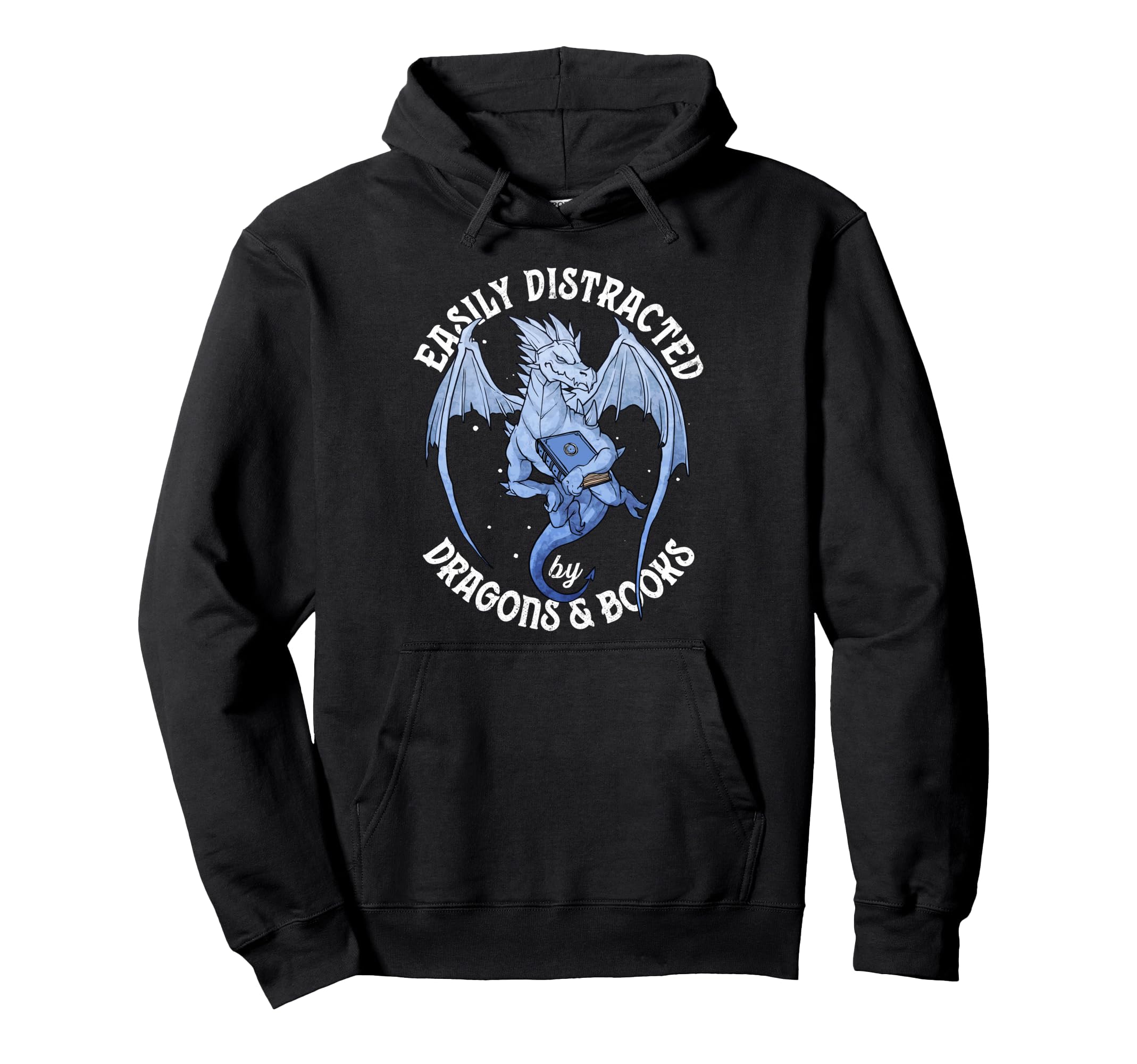 Reading Dragon Easily Distracted Books Hoodie - Trendy Graphic Men Women - T-Shirt, Sweatshirt, Hoodie
