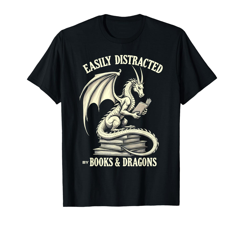 Reading Lover Easily Distracted Dragons T-Shirt - Trendy Graphic Unisex - T-Shirt, Sweatshirt, Hoodie