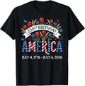 250th Birthday America Anniversary Floral 4th of July T-Shirt Unisex T-shirt, Sweatshirt, Hoodie, Long Sleeve Tee - T-Shirt, Sweatshirt, Hoodie