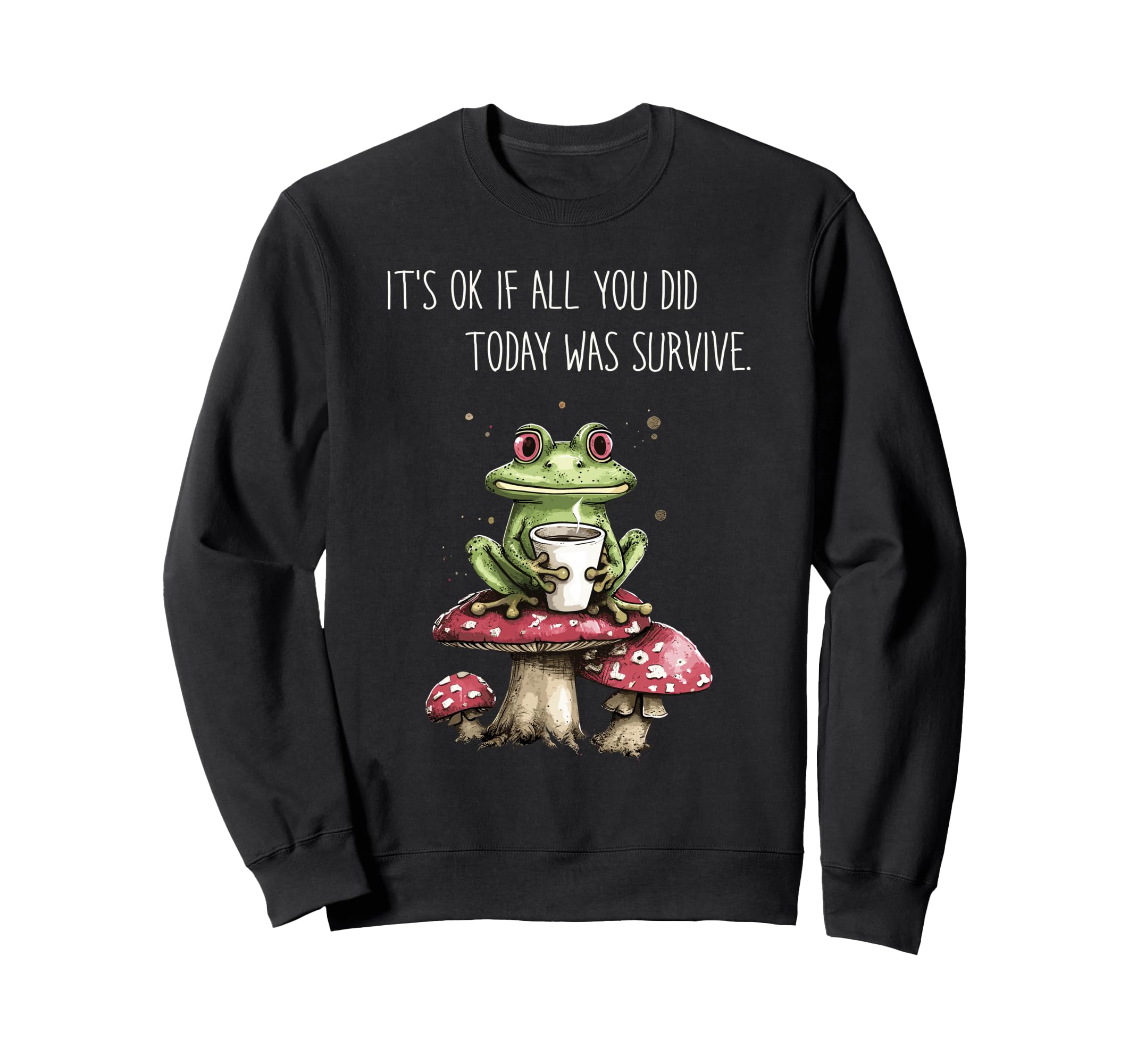 Whimsical Frog Sitting Mushroom Sweatshirt - Novelty Apparel Unisex - T-Shirt, Sweatshirt, Hoodie
