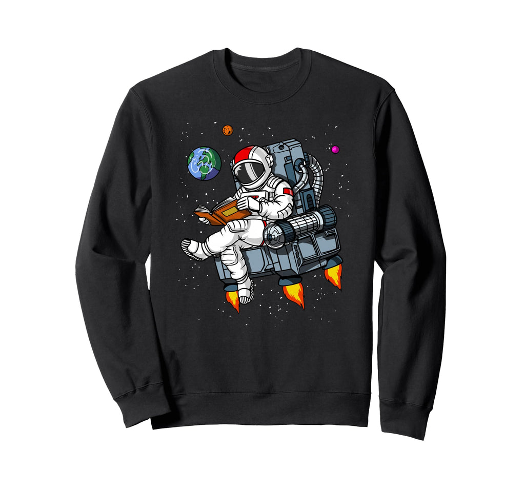 Space Astronaut Reading Book Sweatshirt - Novelty Apparel for Adults - T-Shirt, Sweatshirt, Hoodie