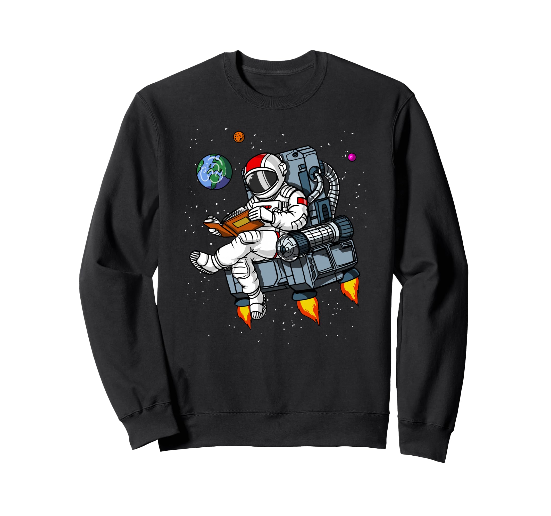Space Astronaut Reading Book Sweatshirt - Novelty Apparel for Adults - T-Shirt, Sweatshirt, Hoodie