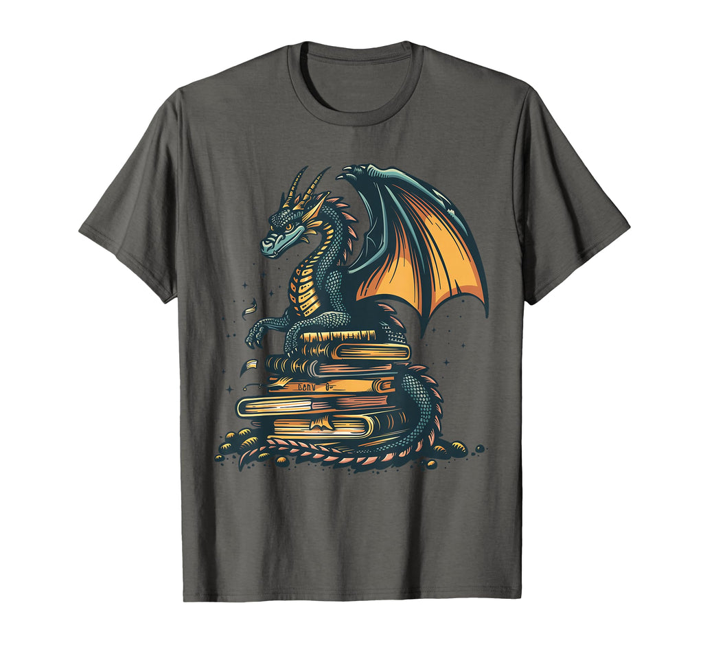 Book Lover Dragon Reading Fantasy T-Shirt - Fun Novelty Design Unisex - T-Shirt, Sweatshirt, Hoodie