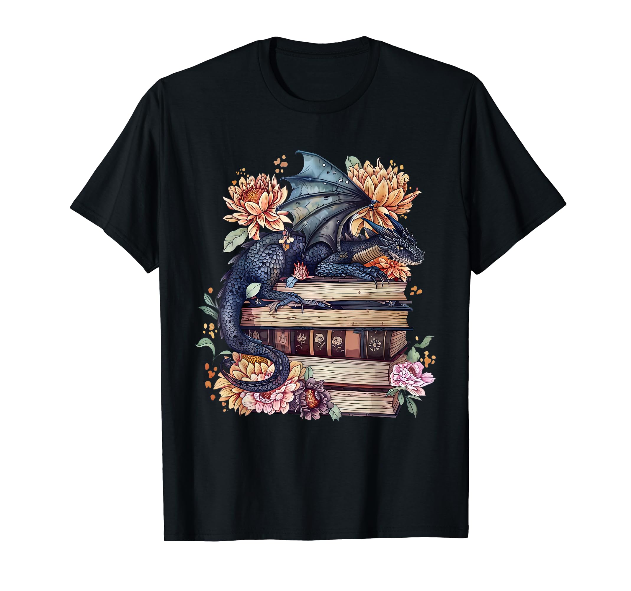 Book Dragon Reader Bookstack Bookish T-Shirt - Graphic Print for Adults - T-Shirt, Sweatshirt, Hoodie