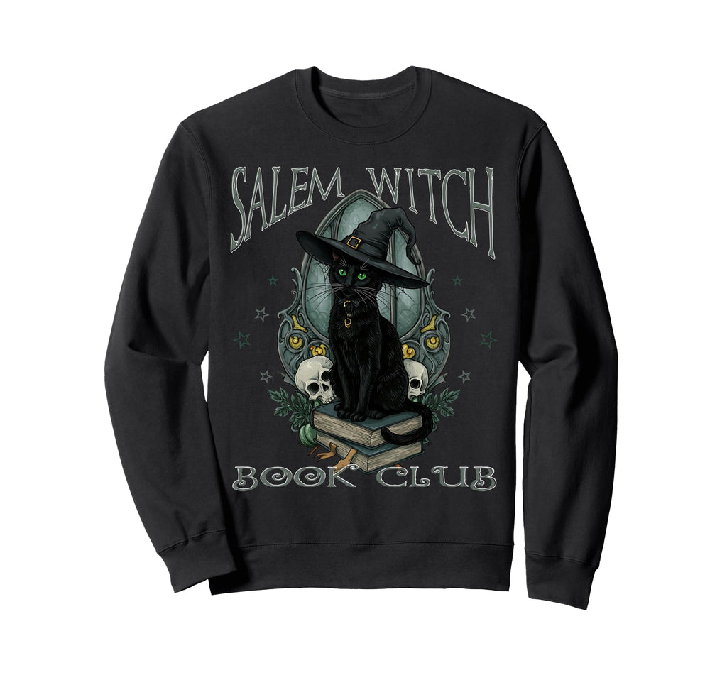 Salem Witch Book Club Black Cat Sweatshirt - Custom Art Print Unisex - T-Shirt, Sweatshirt, Hoodie