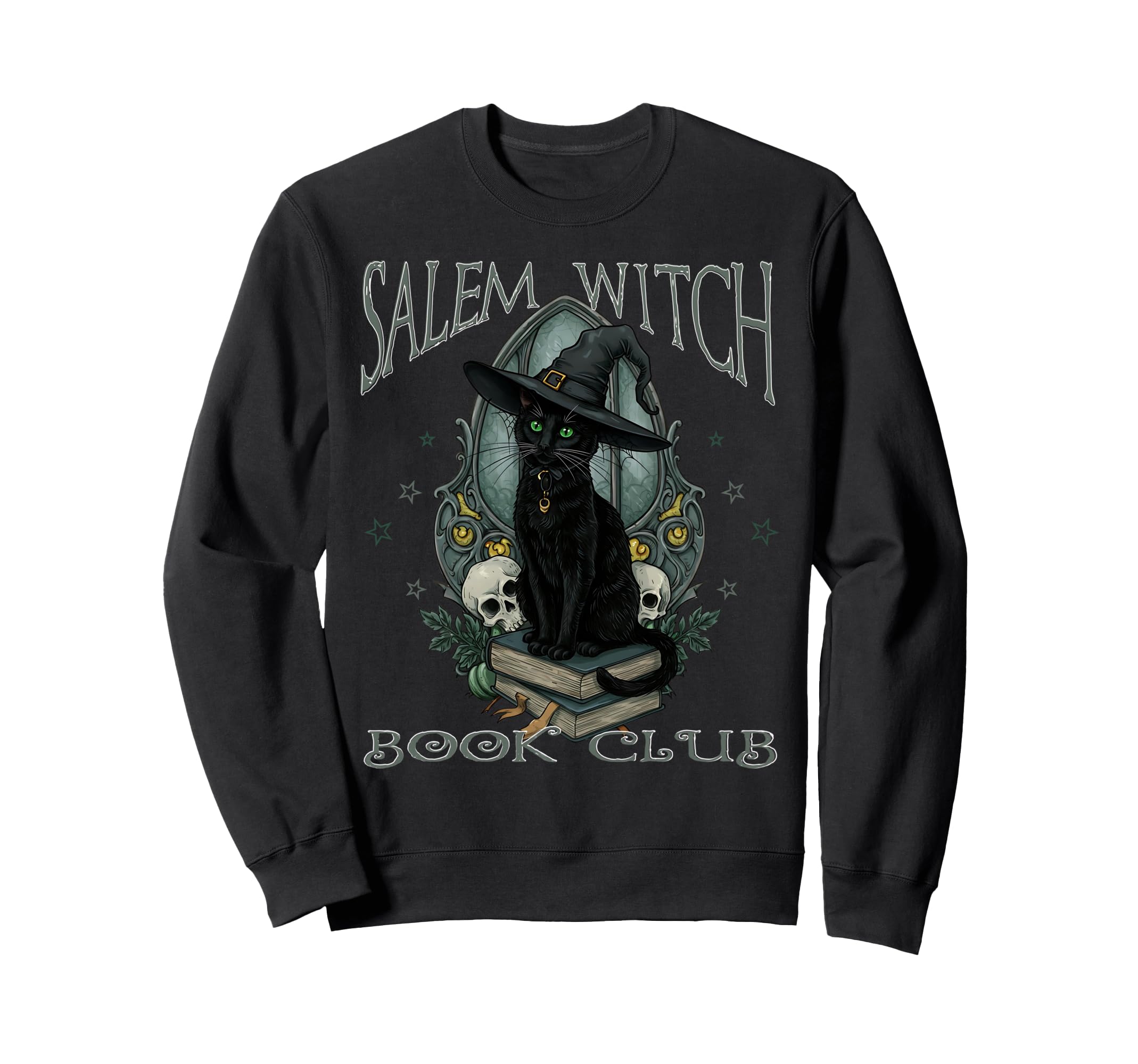 Salem Witch Book Club Black Cat Sweatshirt - Custom Art Print Unisex - T-Shirt, Sweatshirt, Hoodie