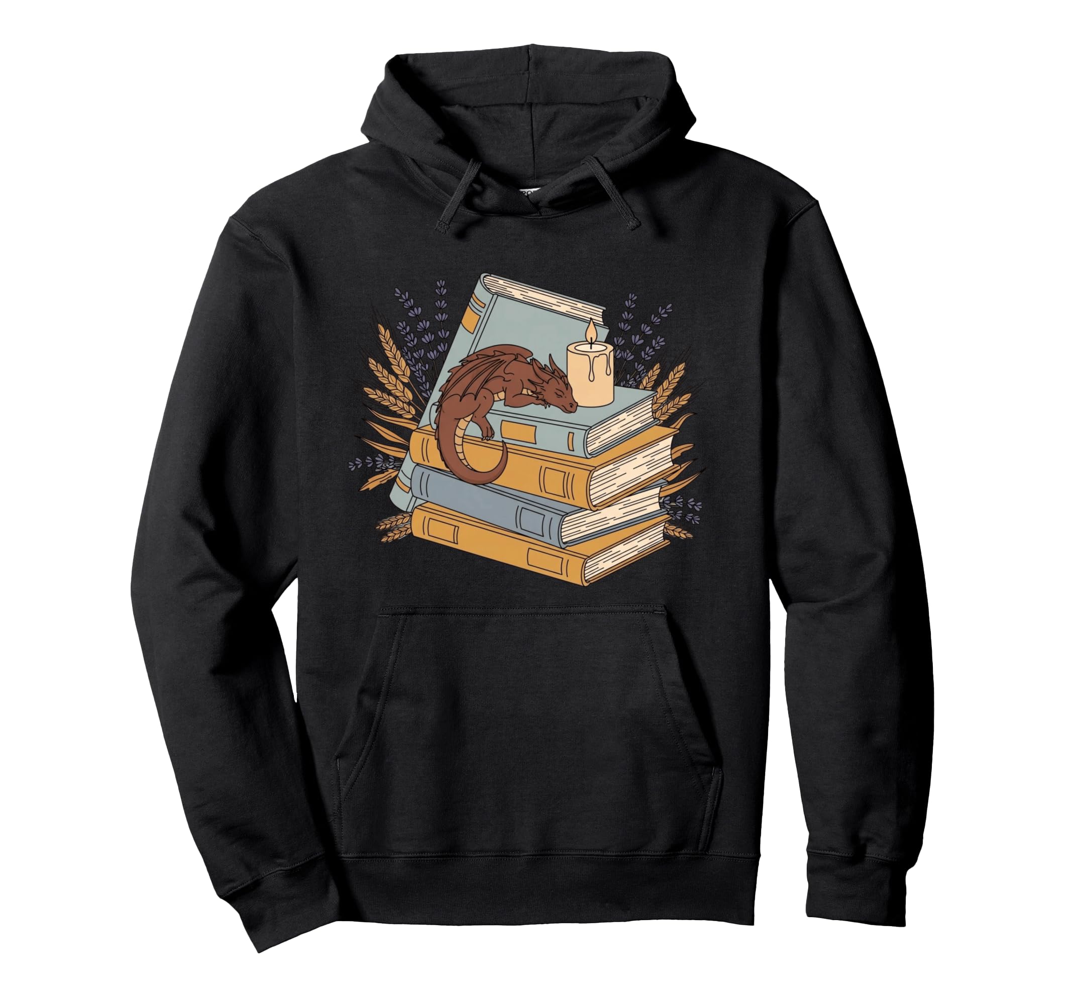 Cozy Book Dragon Candle And Lavender Stack Hoodie - Minimalist Print Unisex - T-Shirt, Sweatshirt, Hoodie