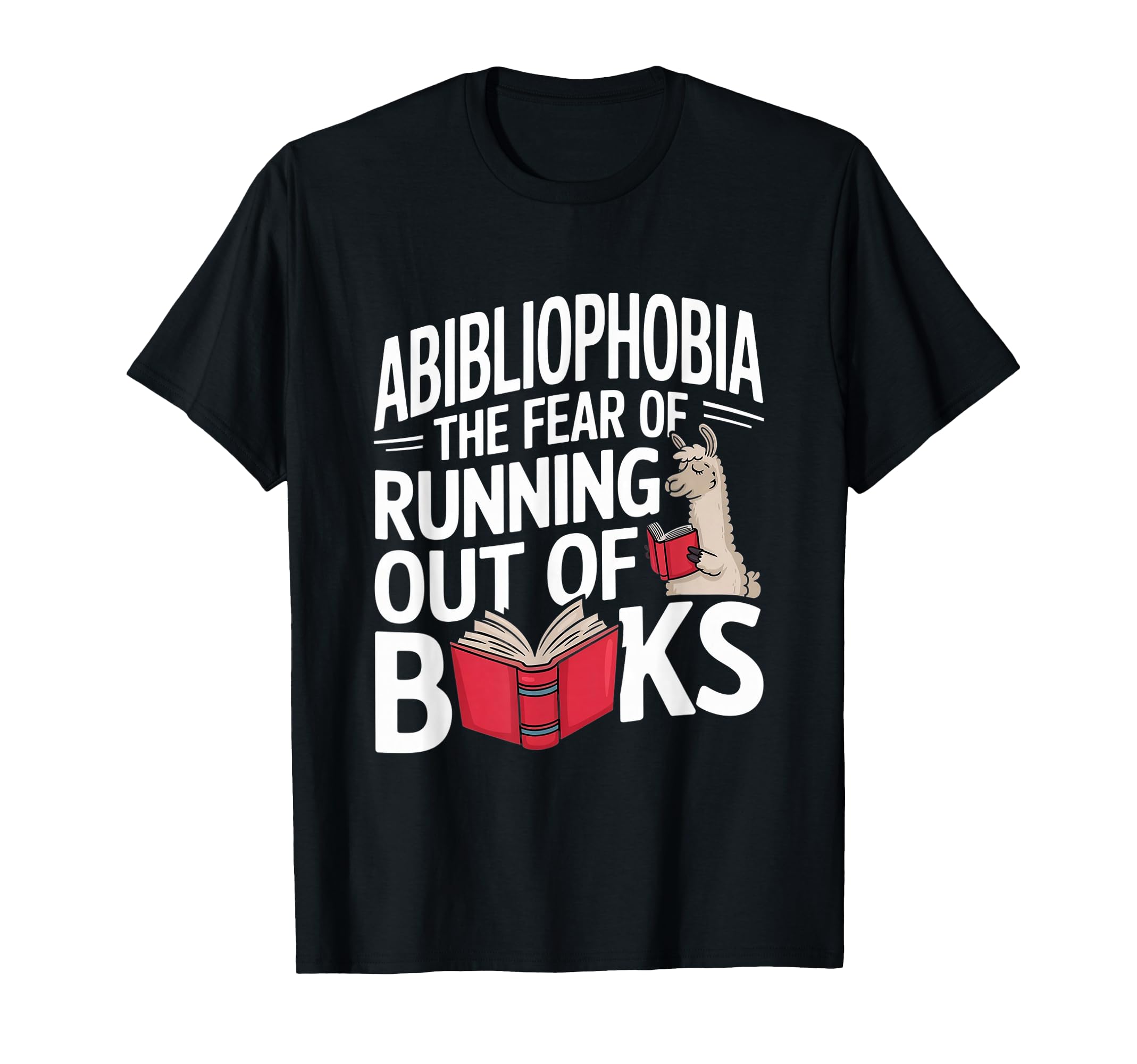 Abibliophobia Funny Llama Reading T-Shirt - Minimalist Print Men Women - T-Shirt, Sweatshirt, Hoodie