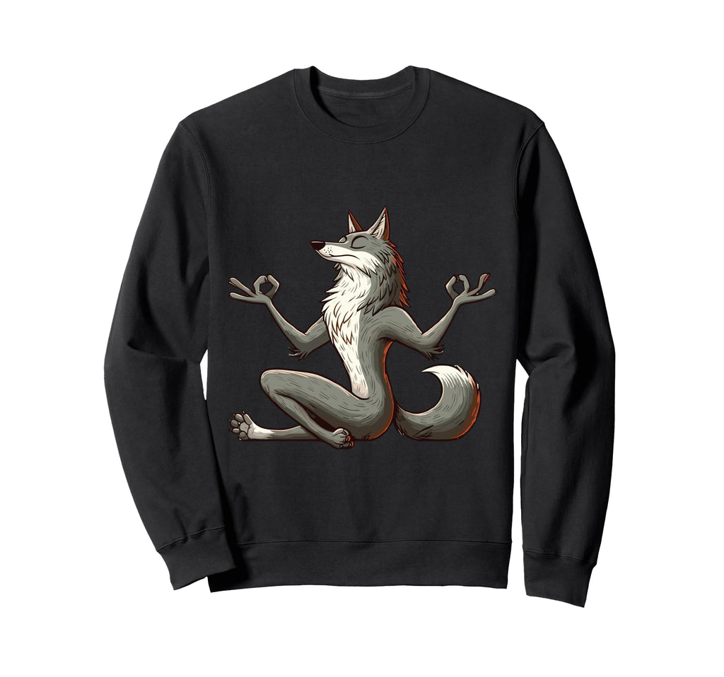 Meditation Wolf Yoga Pose Sweatshirt - Casual Everyday Wear Unisex - T-Shirt, Sweatshirt, Hoodie
