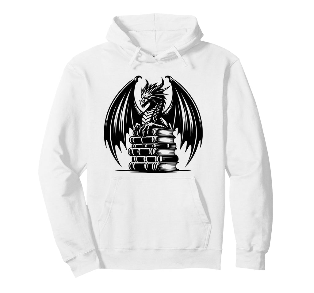 Gothic Dragon Stack Books Reading Hoodie - Fun Novelty Design for Adults - T-Shirt, Sweatshirt, Hoodie