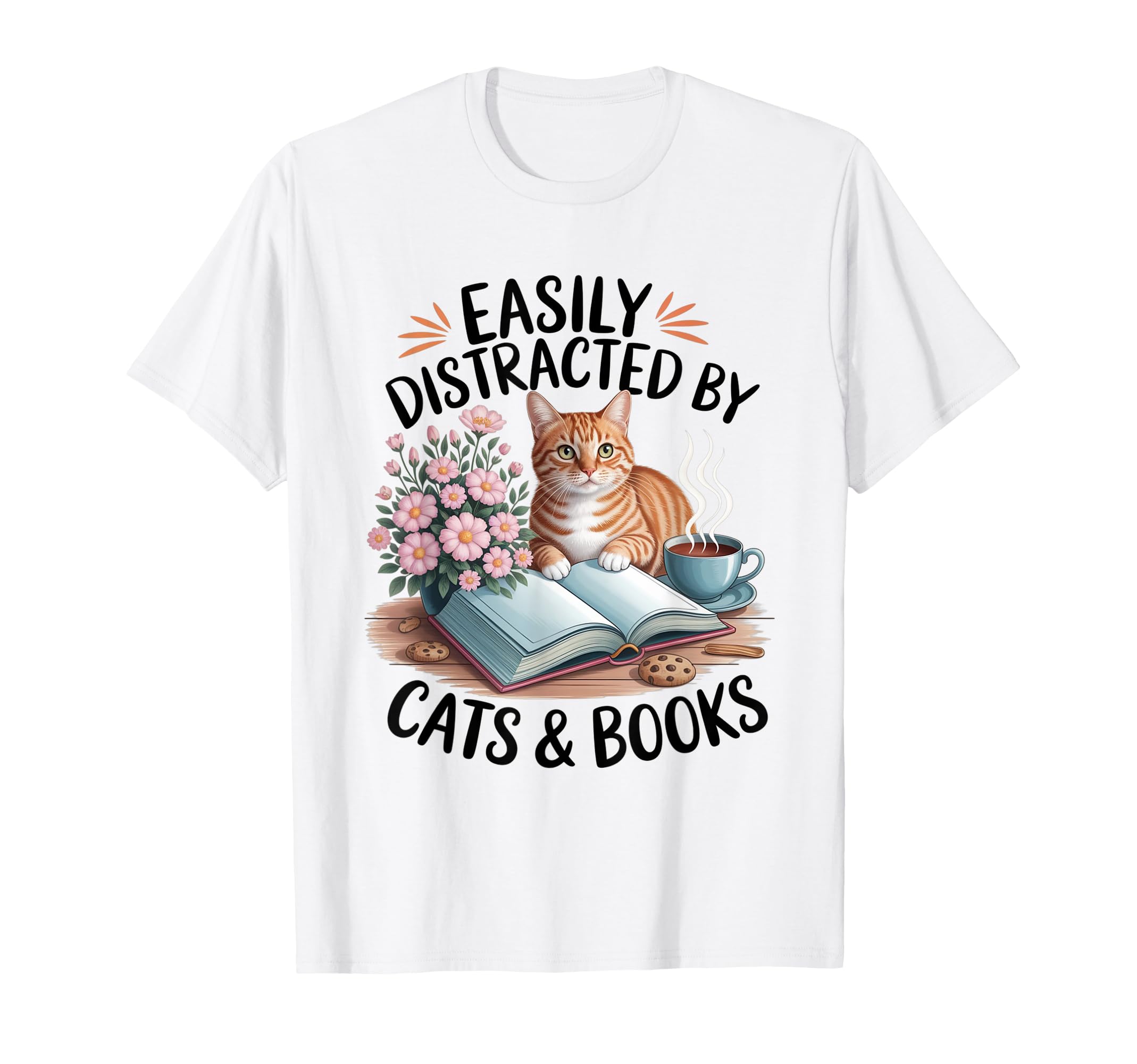 Easily Distracted Cats And Books T-Shirt - Custom Art Print Men Women - T-Shirt, Sweatshirt, Hoodie