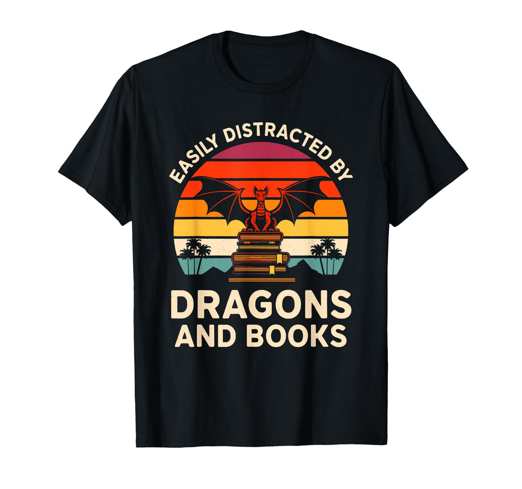 Easily Distracted Dragons And Books T-Shirt - Aesthetic Graphic for Adults - T-Shirt, Sweatshirt, Hoodie