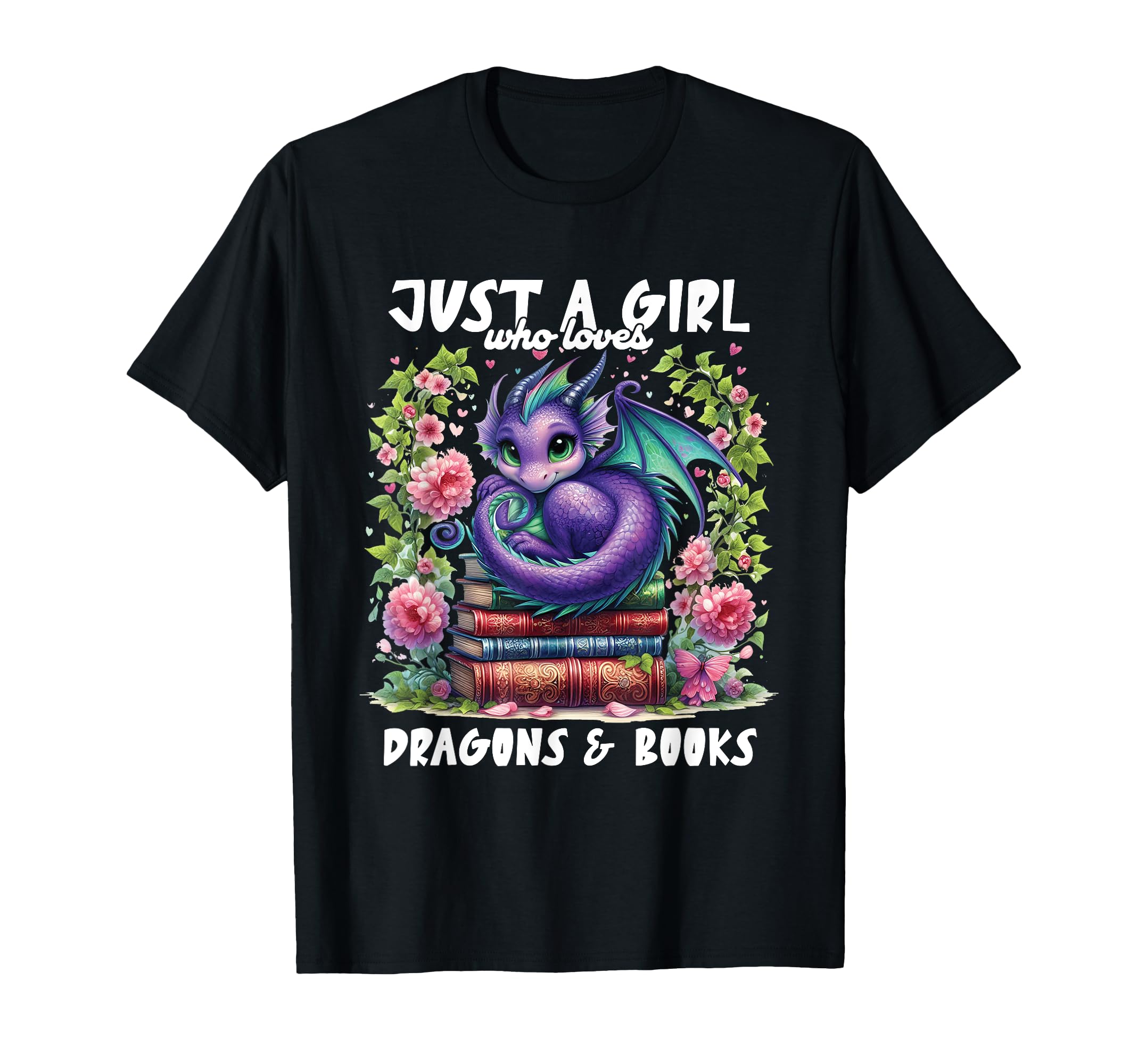 Just Who Loves Dragons And Books Purple T-Shirt - Unique Graphic Unisex - T-Shirt, Sweatshirt, Hoodie