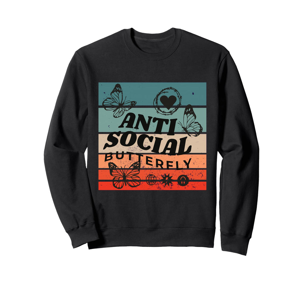 Anti Social Butterfly Barbed Sweatshirt - Fun Novelty Design Men Women - T-Shirt, Sweatshirt, Hoodie