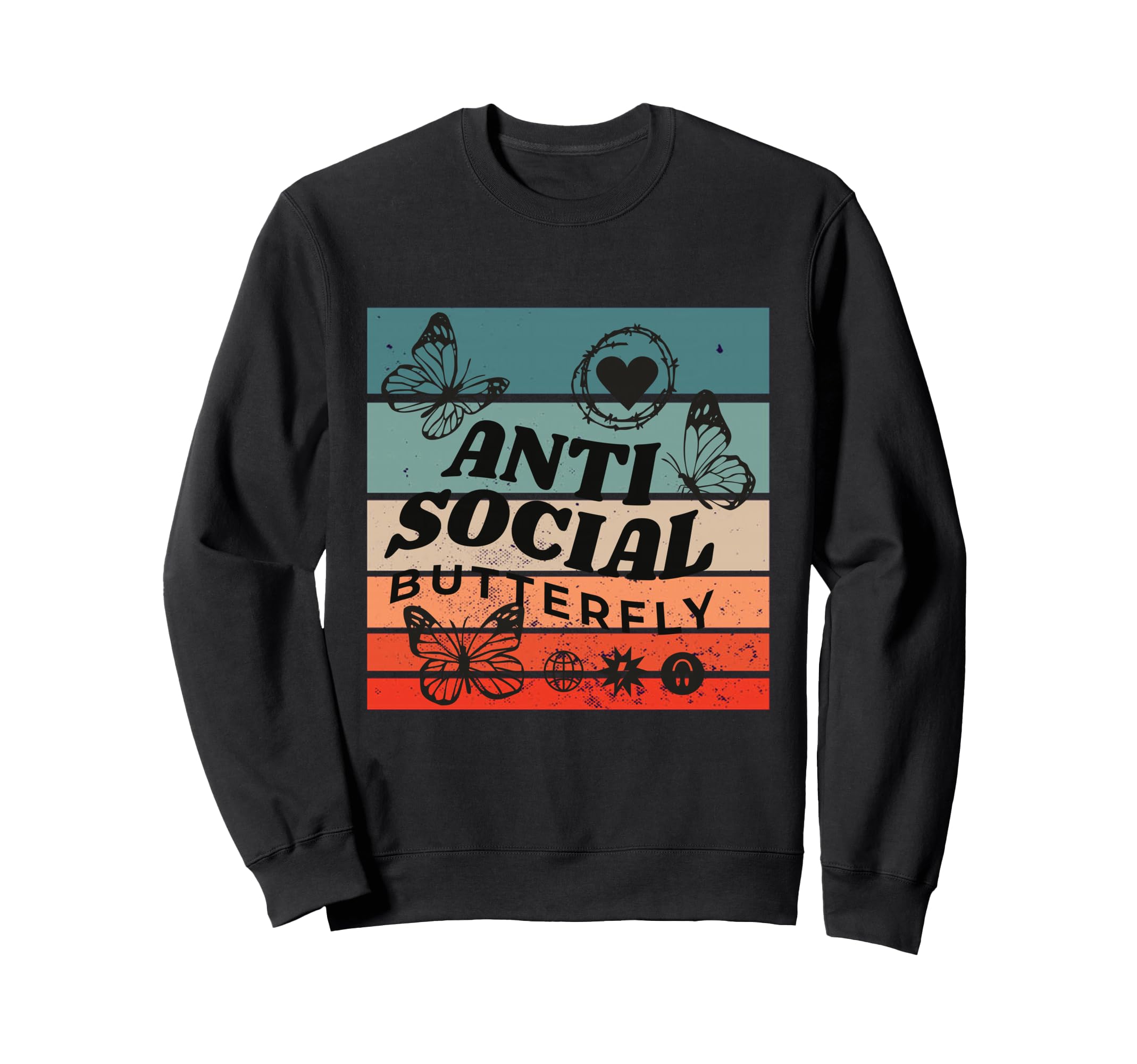 Anti Social Butterfly Barbed Sweatshirt - Fun Novelty Design Men Women - T-Shirt, Sweatshirt, Hoodie