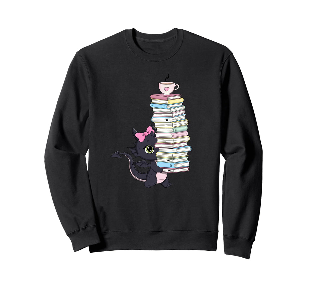 Dragon Books And Coffee Fantasy Reading Sweatshirt - Graphic Print Unisex - T-Shirt, Sweatshirt, Hoodie