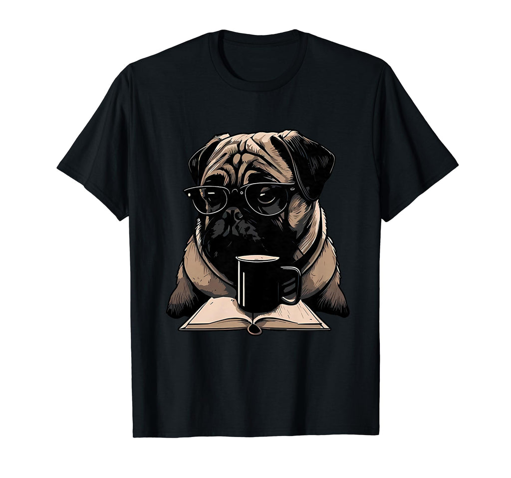 Funny Dog Bookworm Reading Book Coffee T-Shirt - Trendy Graphic for Adults - T-Shirt, Sweatshirt, Hoodie