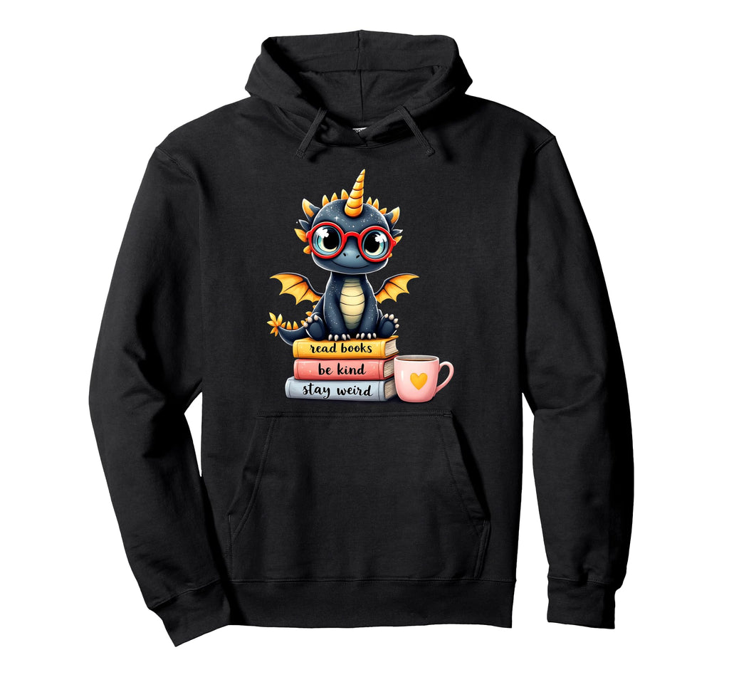 Book Lover Dragon Reading Bookworm Hoodie - Minimalist Print for Adults - T-Shirt, Sweatshirt, Hoodie