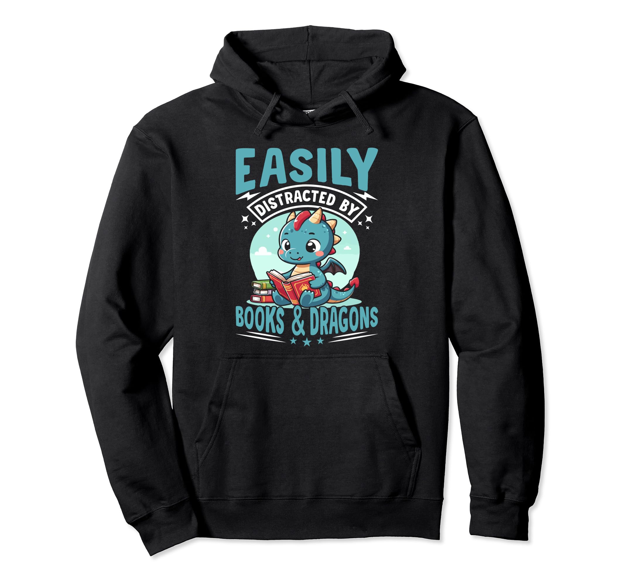 Easily Distracted Dragons Books Funny Hoodie - Aesthetic Graphic Unisex - T-Shirt, Sweatshirt, Hoodie