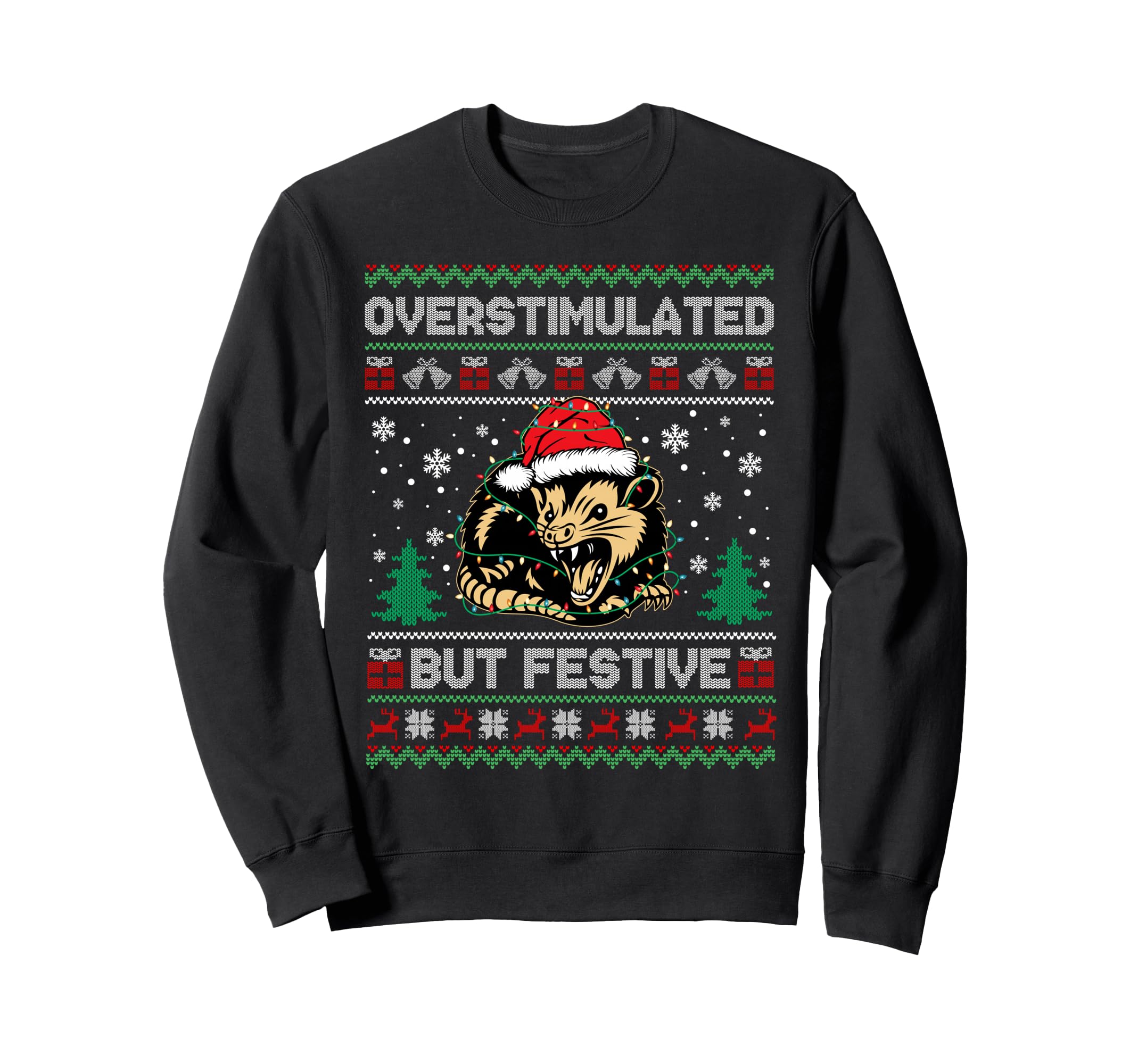 Overstimulated But Festive Possum Sweatshirt - Minimalist Print for Adults - T-Shirt, Sweatshirt, Hoodie