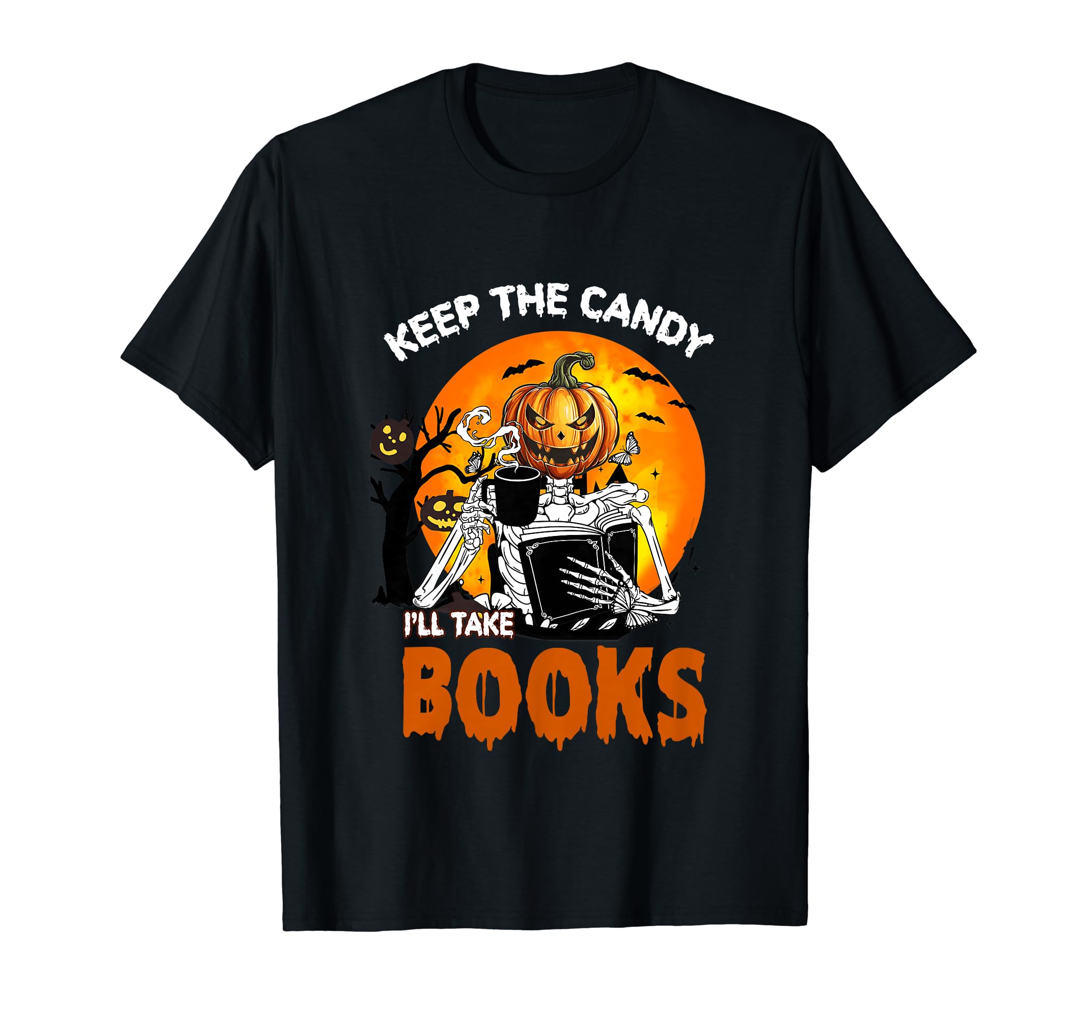 Skeleton Reader Pumpkin Halloween T-Shirt - Trendy Graphic for Adults - T-Shirt, Sweatshirt, Hoodie