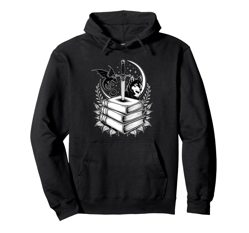Stack Books Dragon And Wolf Bookworm Hoodie - Streetwear Style for Adults - T-Shirt, Sweatshirt, Hoodie