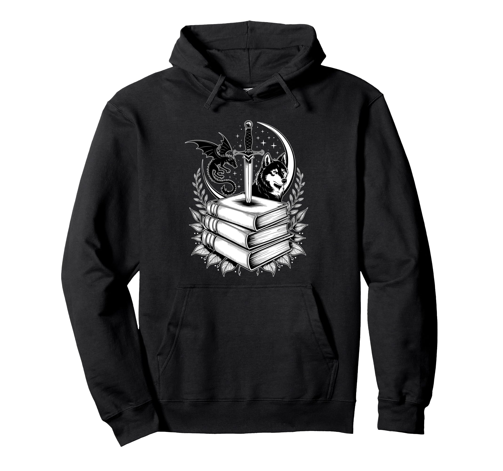 Stack Books Dragon And Wolf Bookworm Hoodie - Streetwear Style for Adults - T-Shirt, Sweatshirt, Hoodie