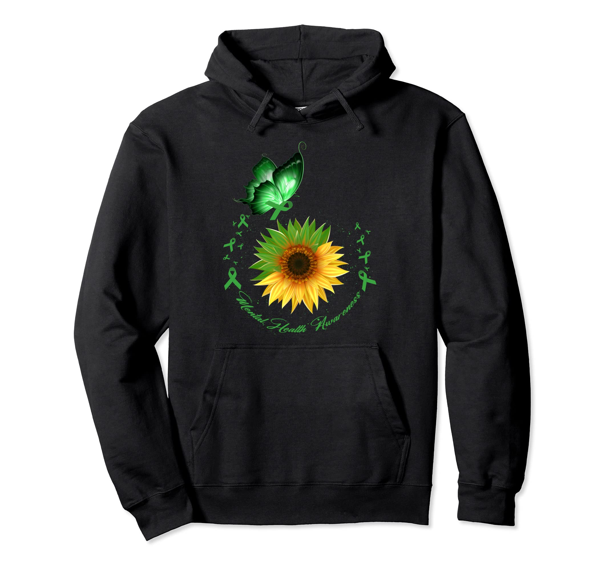 Butterfly Sunflower Green Ribbon Mental Hoodie - Graphic Print for Adults - T-Shirt, Sweatshirt, Hoodie