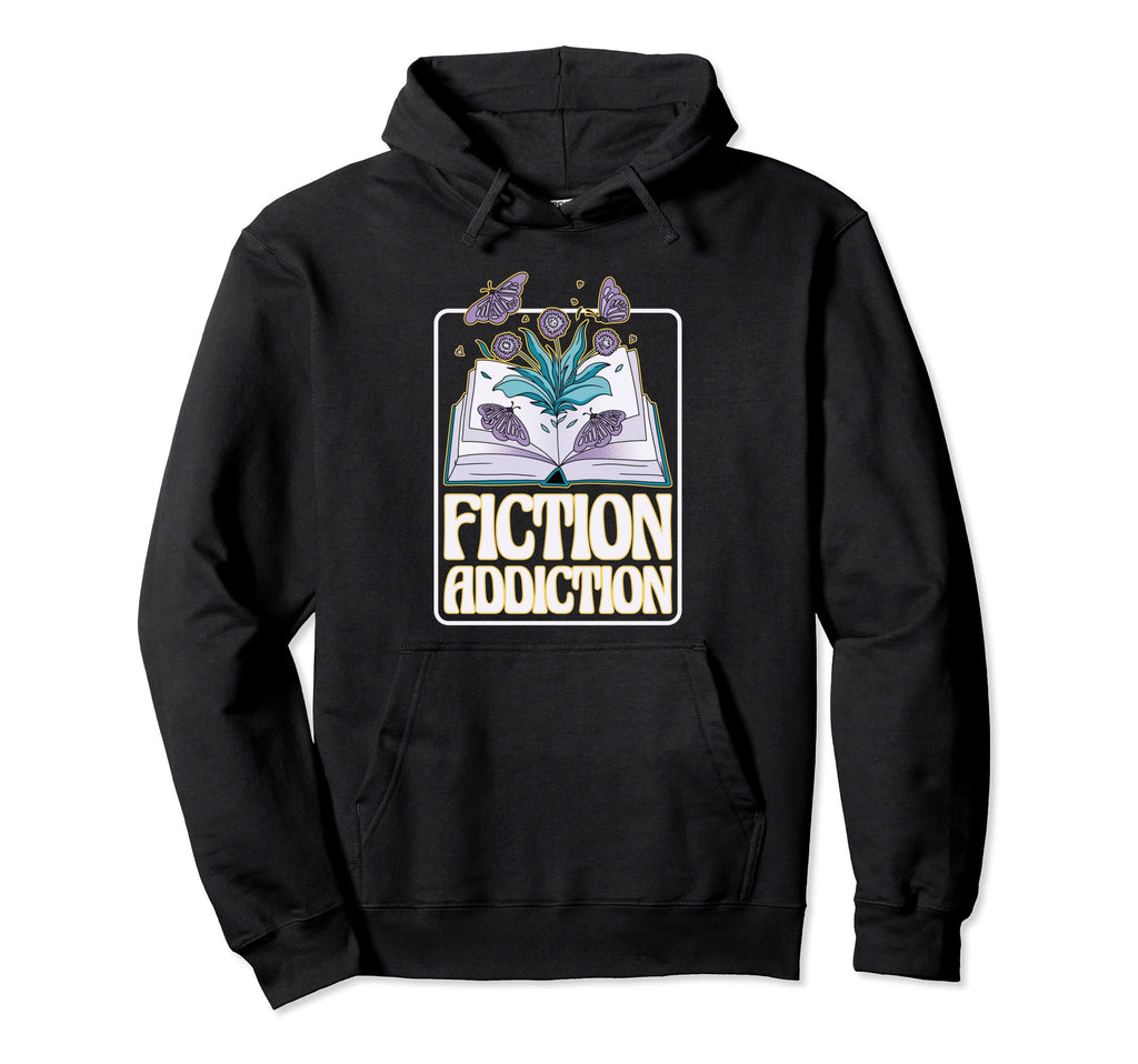 Fiction Addiction Book Reader And Hoodie - Minimalist Print for Adults - T-Shirt, Sweatshirt, Hoodie