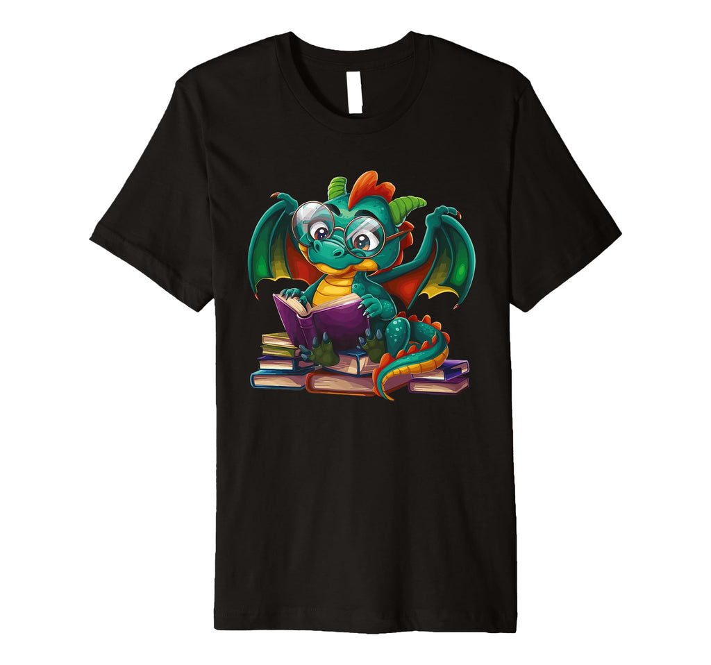 Dragon Books Dragon Glasses Reading T-Shirt - Graphic Print Unisex - T-Shirt, Sweatshirt, Hoodie