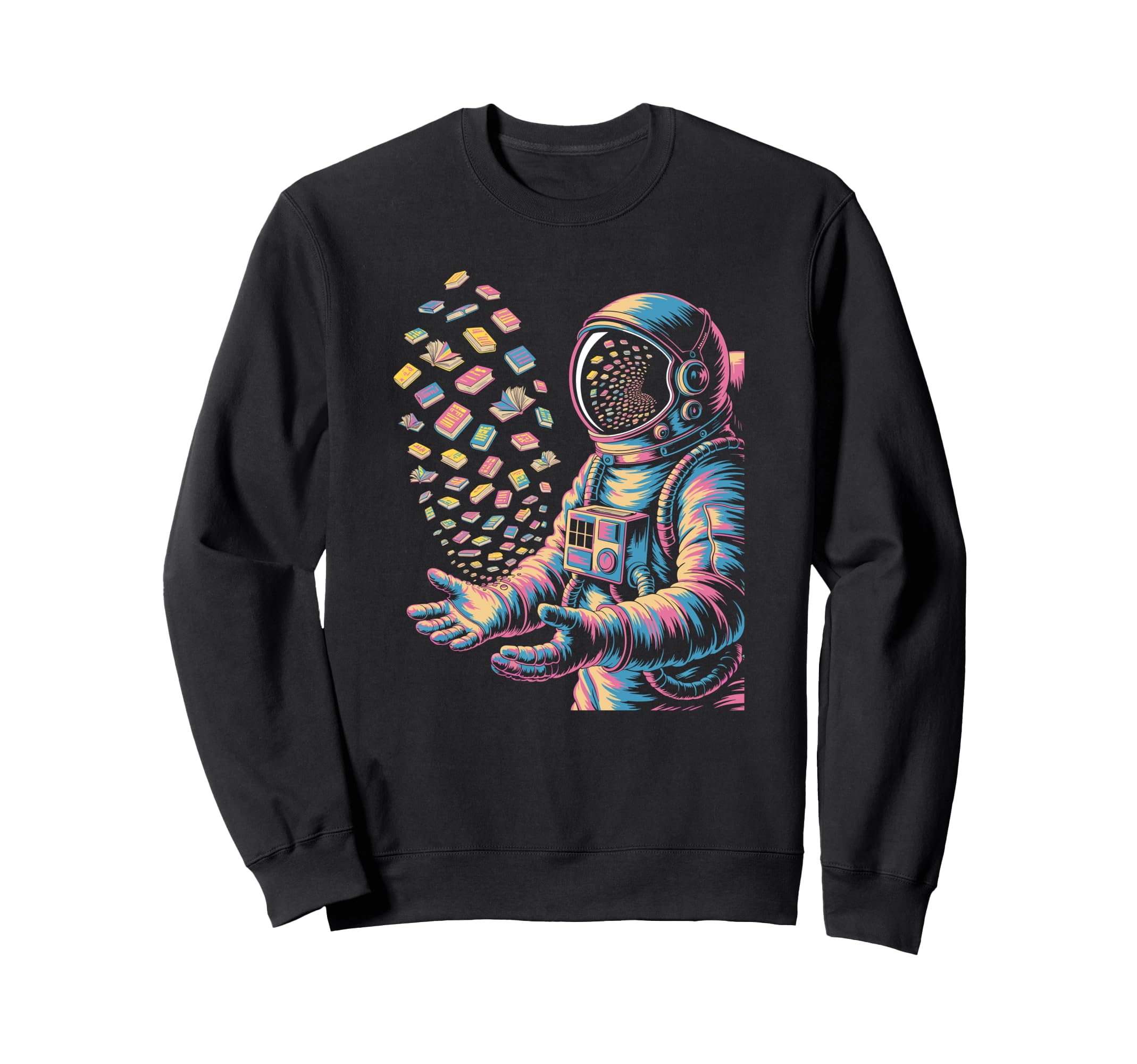 Astronaut Holding Colorful Sweatshirt - Novelty Apparel for Adults - T-Shirt, Sweatshirt, Hoodie