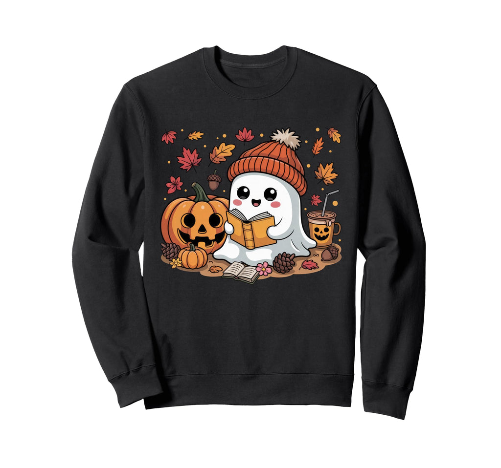 Ghost Reading Book Lovers Halloween Sweatshirt - Trendy Graphic Unisex - T-Shirt, Sweatshirt, Hoodie